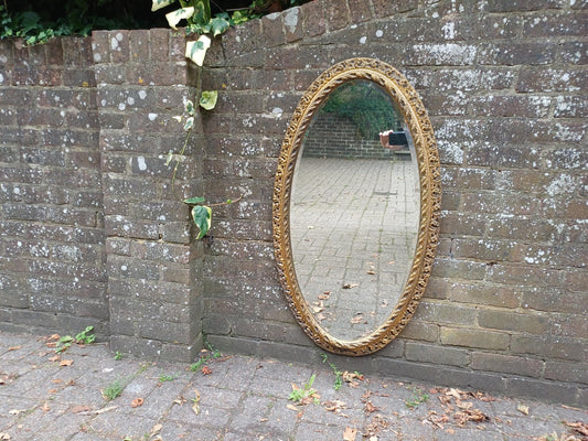 Massive Antique Oval Gilt Mirror Ornate Rococo Revival Wall Mirror Acanthus Leaf Frame Vintage French Style 103 x 57 cm FREE HAND Delivery