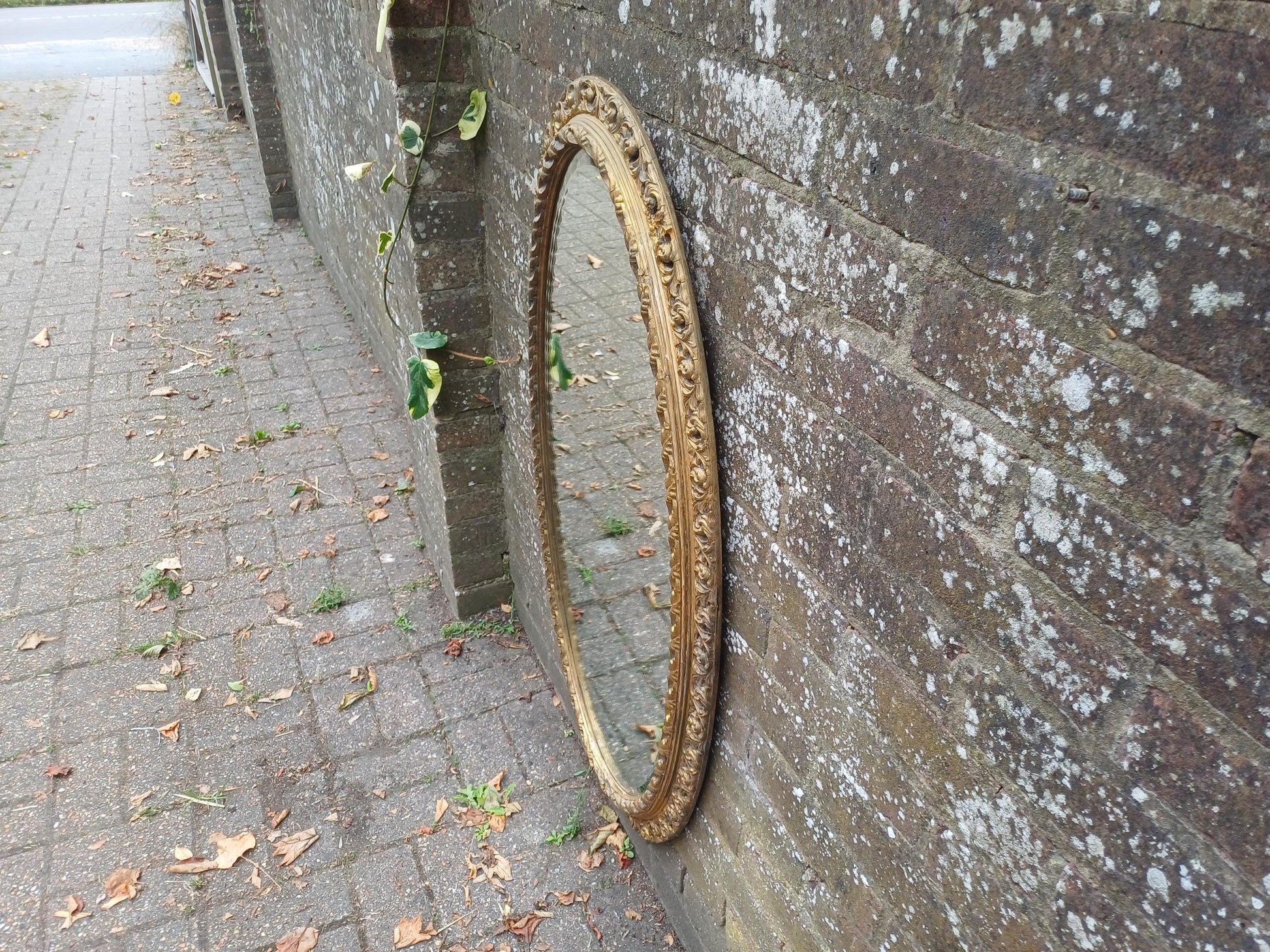 Massive Antique Oval Gilt Mirror Ornate Rococo Revival Wall Mirror Acanthus Leaf Frame Vintage French Style 103 x 57 cm FREE HAND Delivery