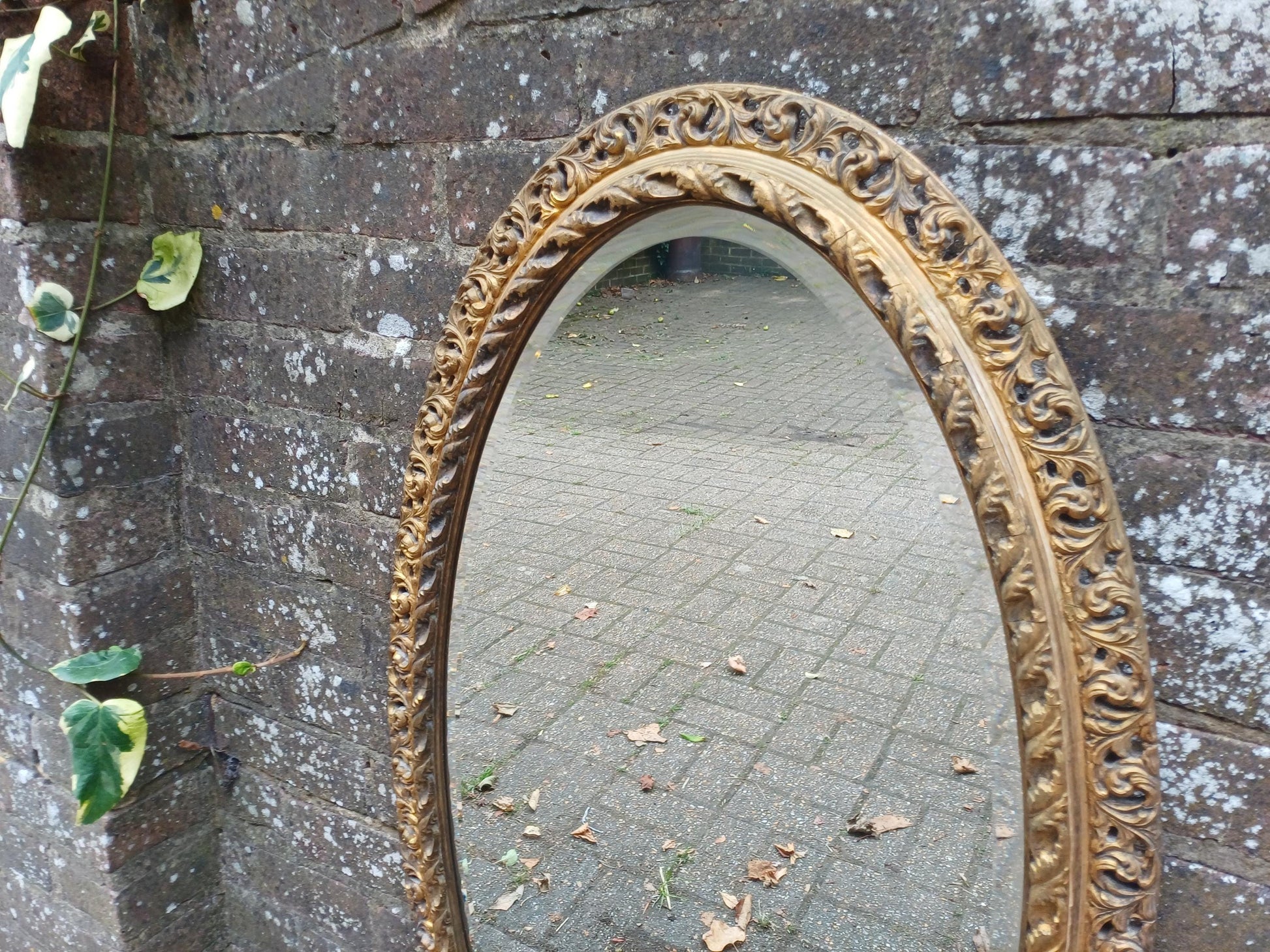 Massive Antique Oval Gilt Mirror Ornate Rococo Revival Wall Mirror Acanthus Leaf Frame Vintage French Style 103 x 57 cm FREE HAND Delivery