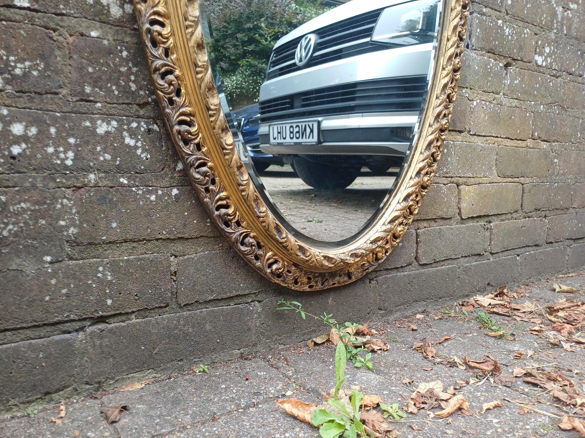 Massive Antique Oval Gilt Mirror Ornate Rococo Revival Wall Mirror Acanthus Leaf Frame Vintage French Style 103 x 57 cm FREE HAND Delivery