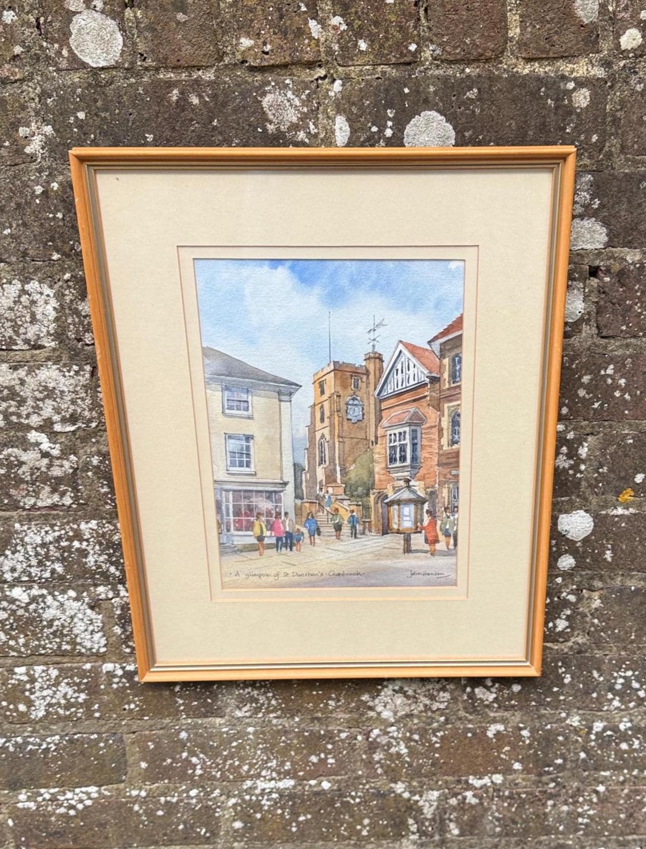 original watercolour my john hanson. beautiful depiction of the church in cranbrook village,. framed in doubel cream mount and pine frame, glazed. signed and titled