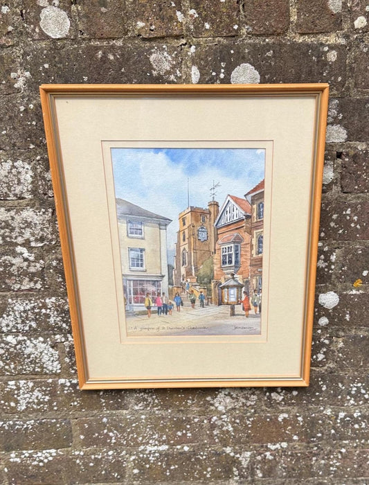 original watercolour my john hanson. beautiful depiction of the church in cranbrook village,. framed in doubel cream mount and pine frame, glazed. signed and titled