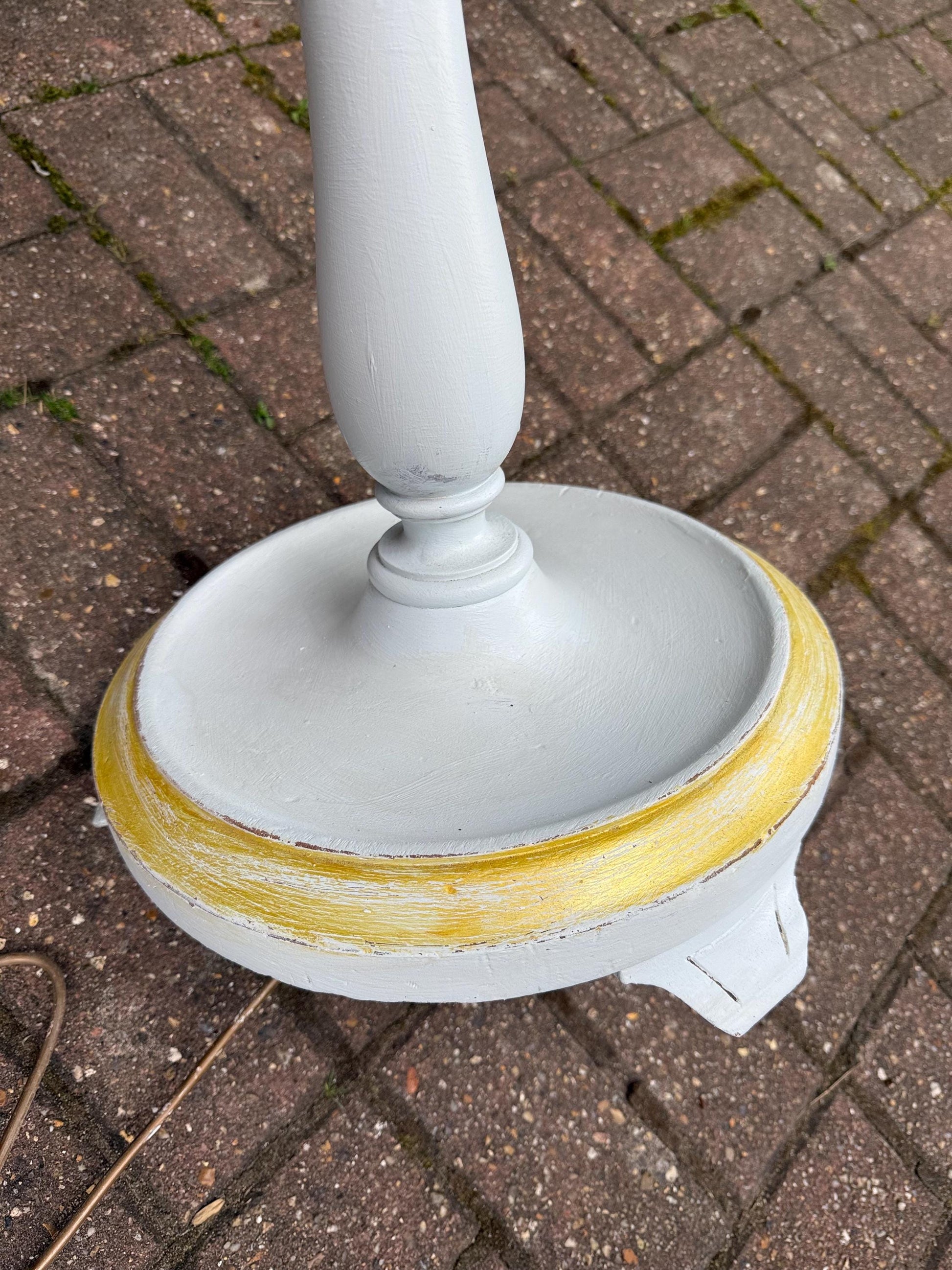 Upcycled Early 20th Century Vintage Standard Lamp, Duck Egg Blue and Gold, Hand Painted in Farrow & Ball ‘Borrowed Light’ PAT tested working