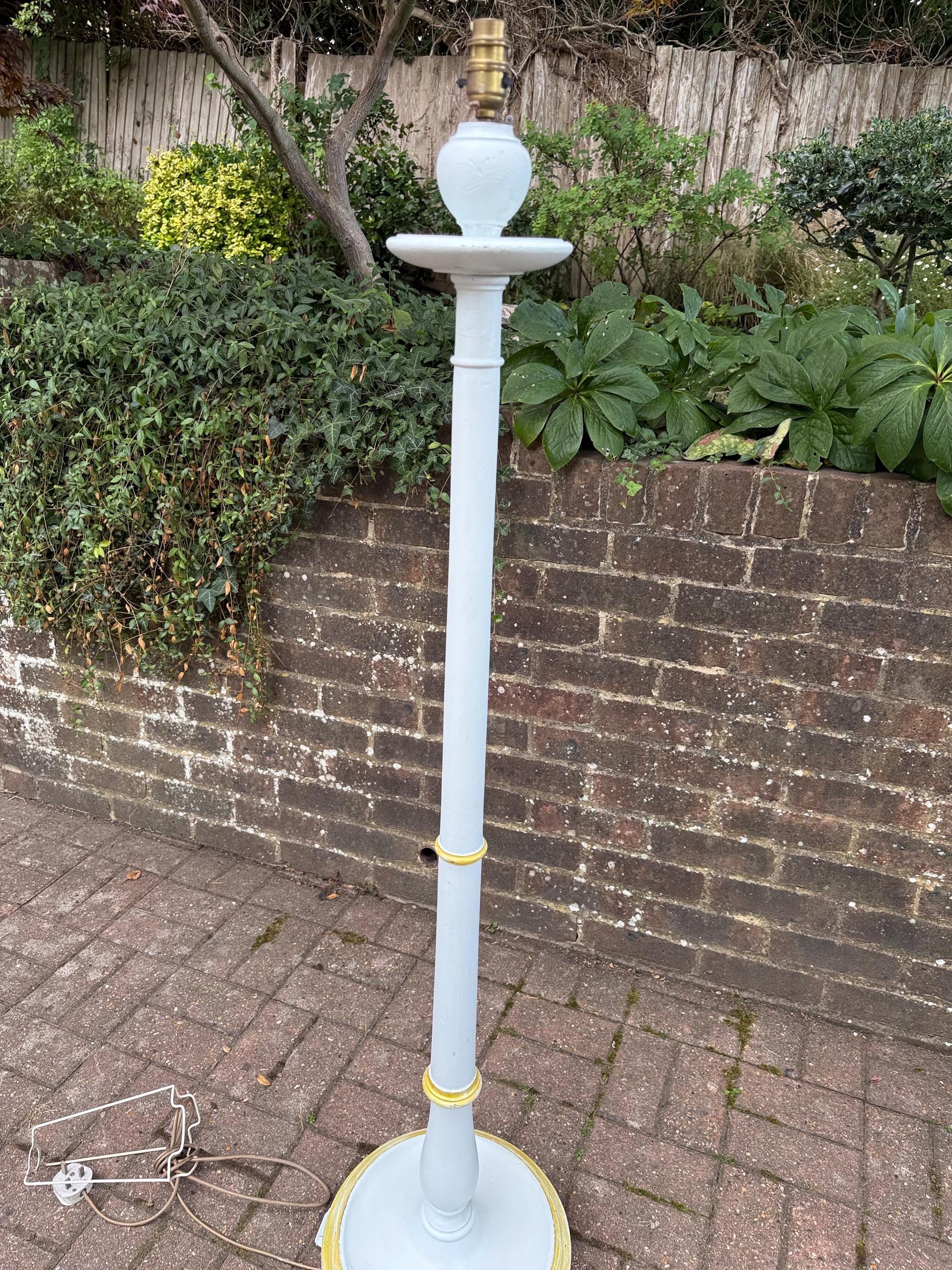 Upcycled Early 20th Century Vintage Standard Lamp, Duck Egg Blue and Gold, Hand Painted in Farrow & Ball ‘Borrowed Light’ PAT tested working