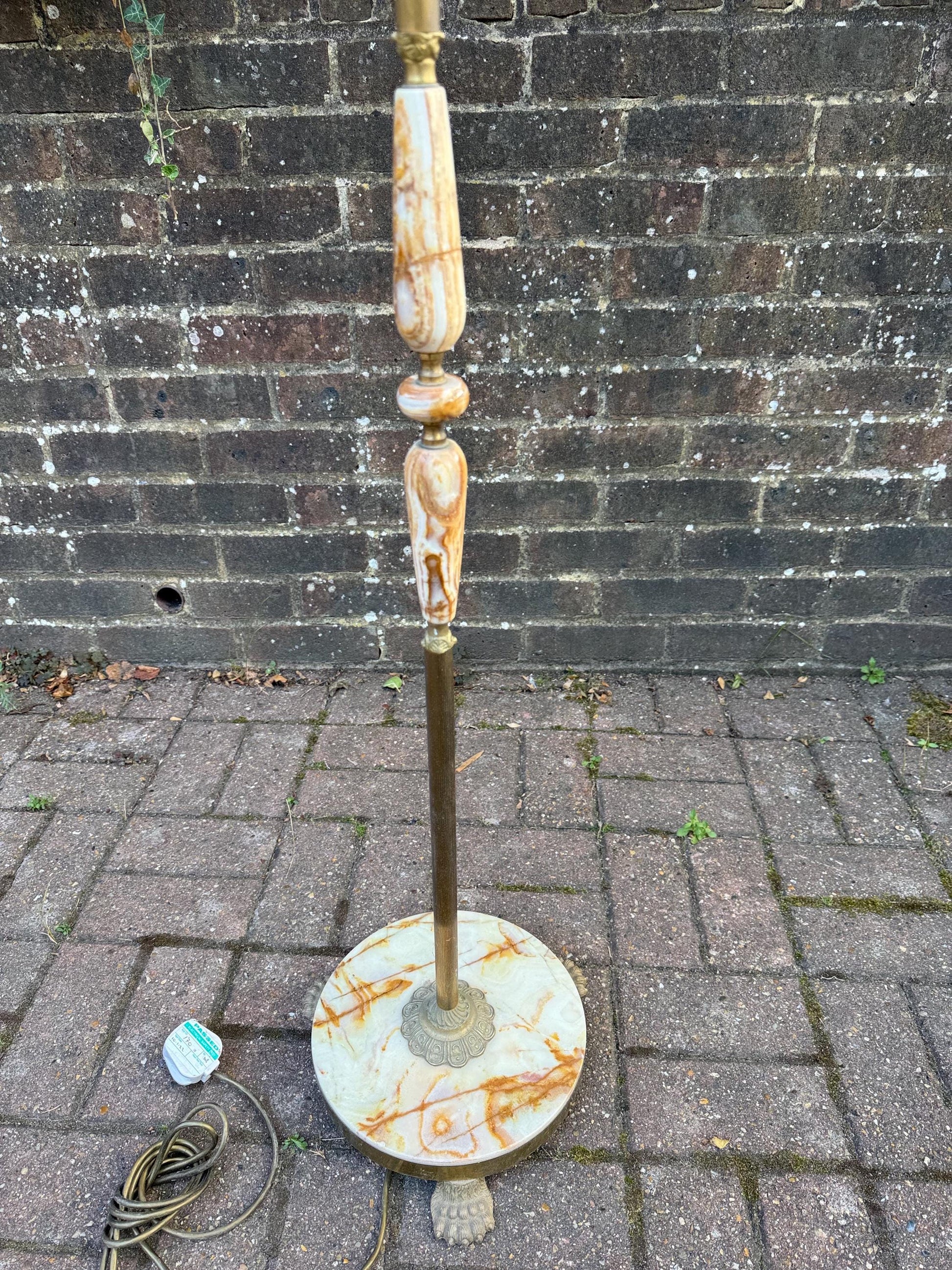 Vintage Onyx & Brass Floor Lamp – Retro 1970s Standard Lamp with Marble Base, working and PAT tested