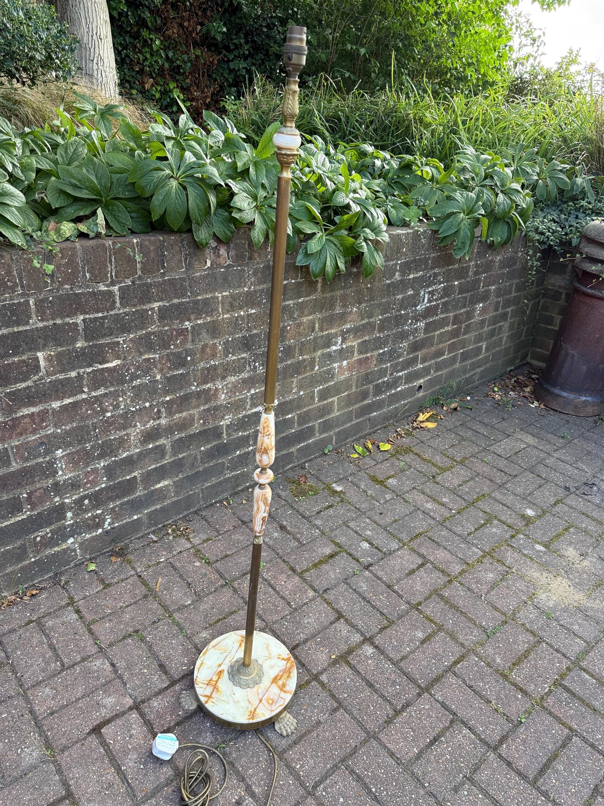 Vintage Onyx & Brass Floor Lamp – Retro 1970s Standard Lamp with Marble Base, working and PAT tested