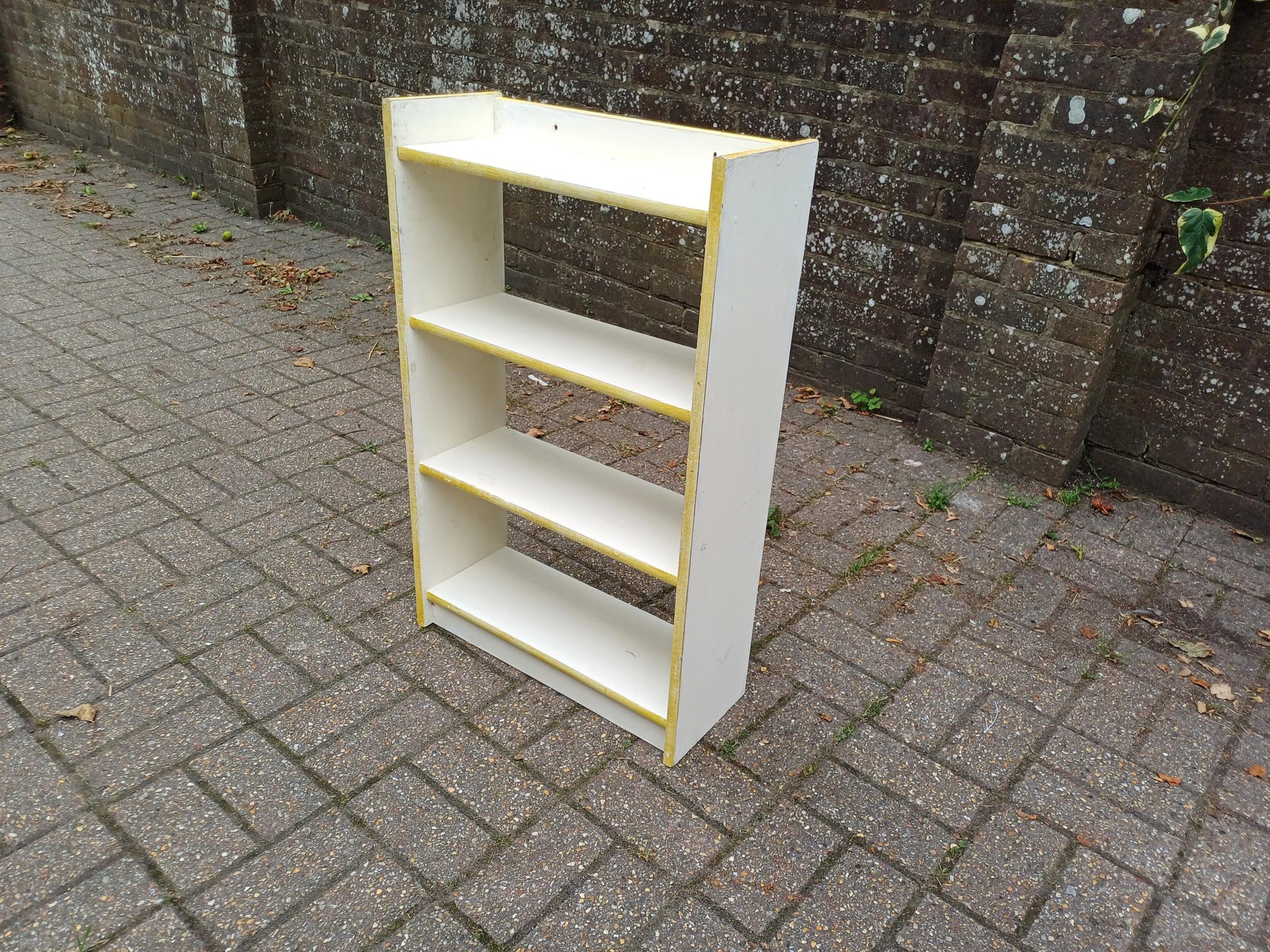 Vintage Handmade Wooden Bookshelf Distressed Gold Trim Bookcase Small Freestanding Storage Unit Distressed Shabby Chic Wall Shelf