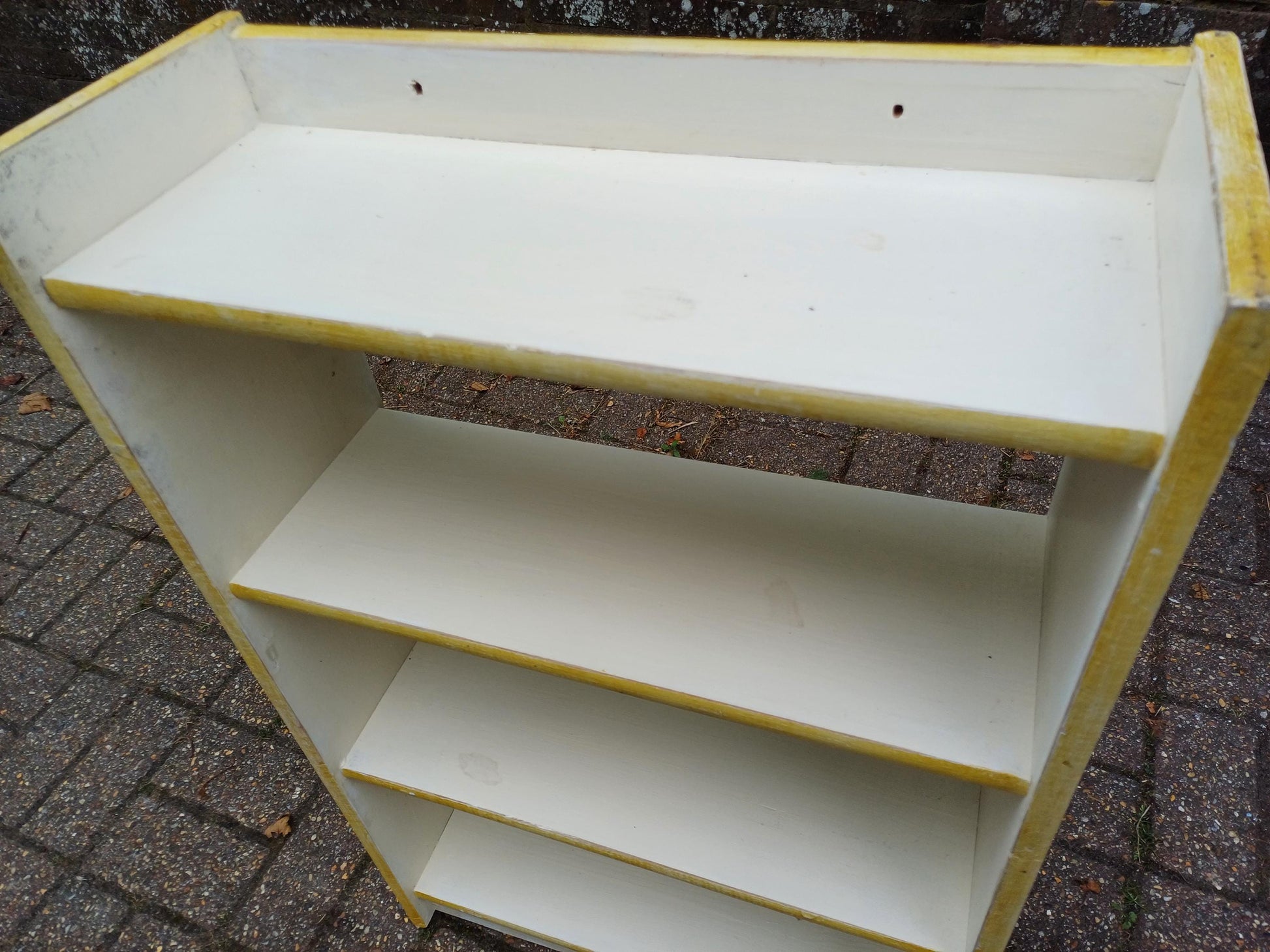 Vintage Handmade Wooden Bookshelf Distressed Gold Trim Bookcase Small Freestanding Storage Unit Distressed Shabby Chic Wall Shelf