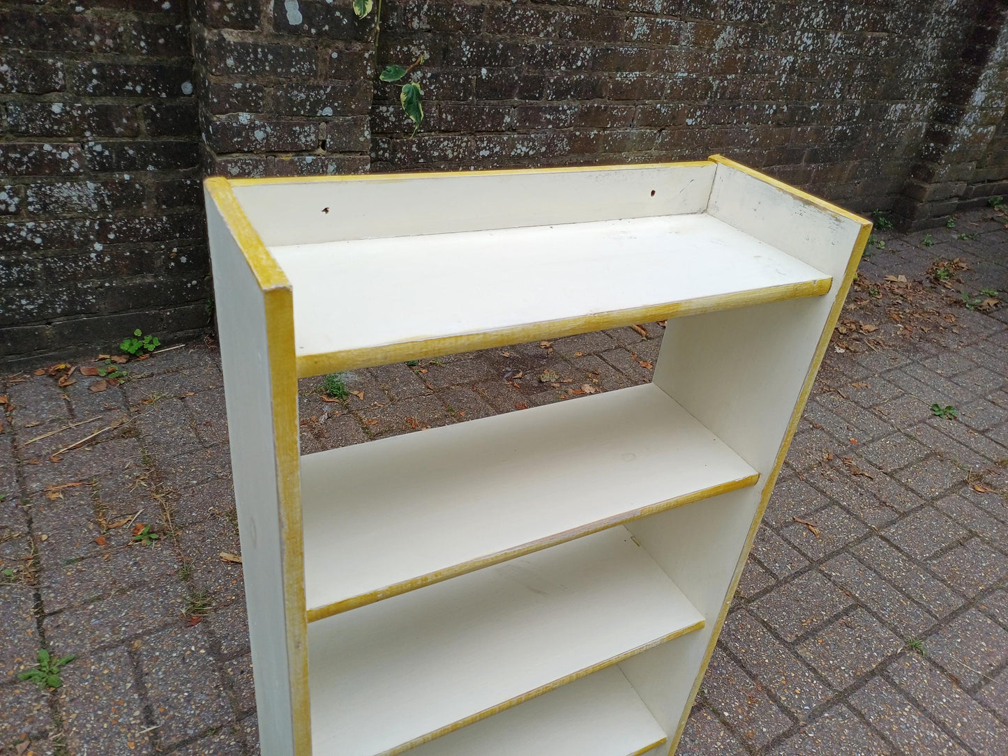 Vintage Handmade Wooden Bookshelf Distressed Gold Trim Bookcase Small Freestanding Storage Unit Distressed Shabby Chic Wall Shelf