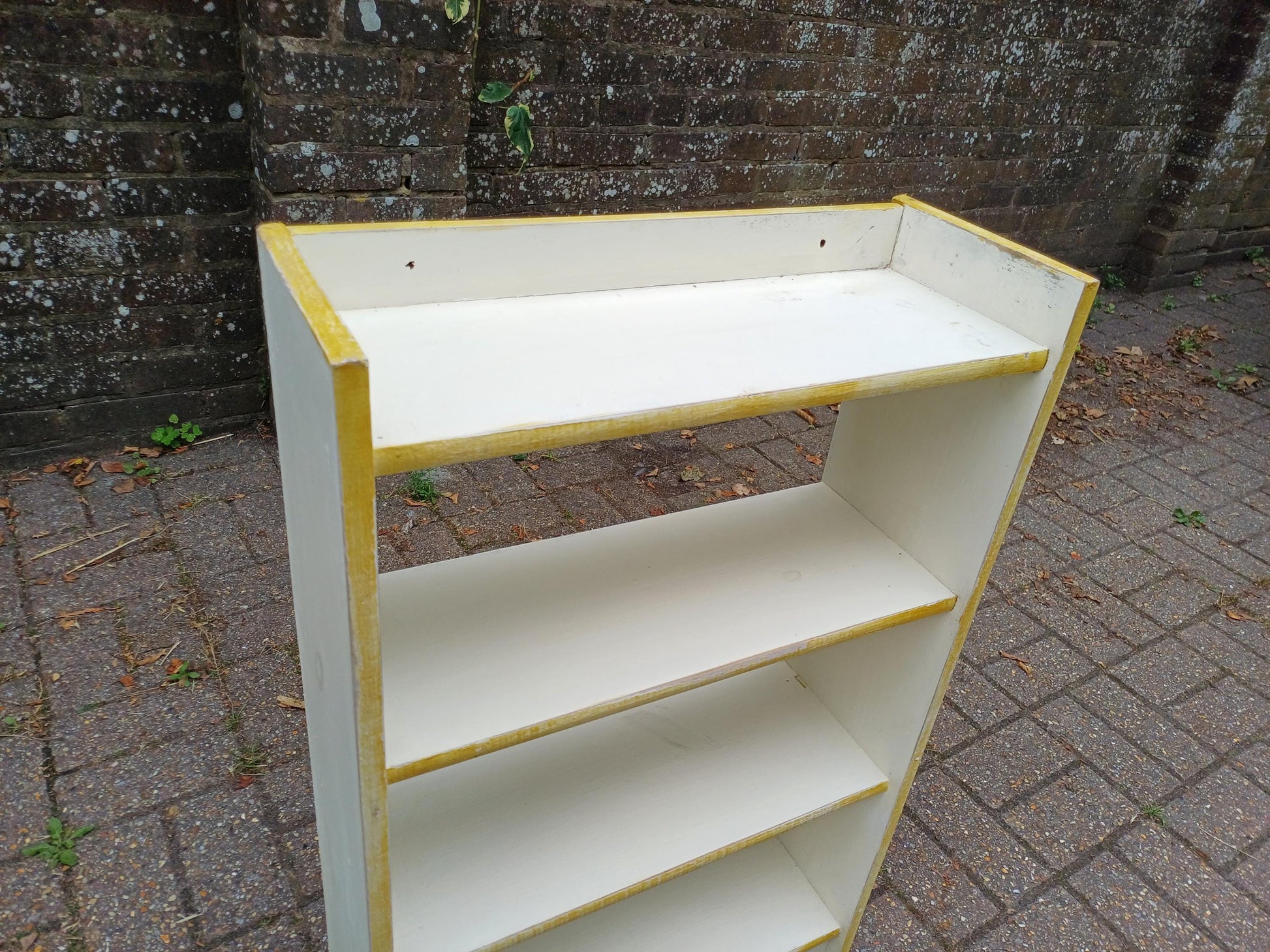 Vintage Handmade Wooden Bookshelf Distressed Gold Trim Bookcase Small Freestanding Storage Unit Distressed Shabby Chic Wall Shelf