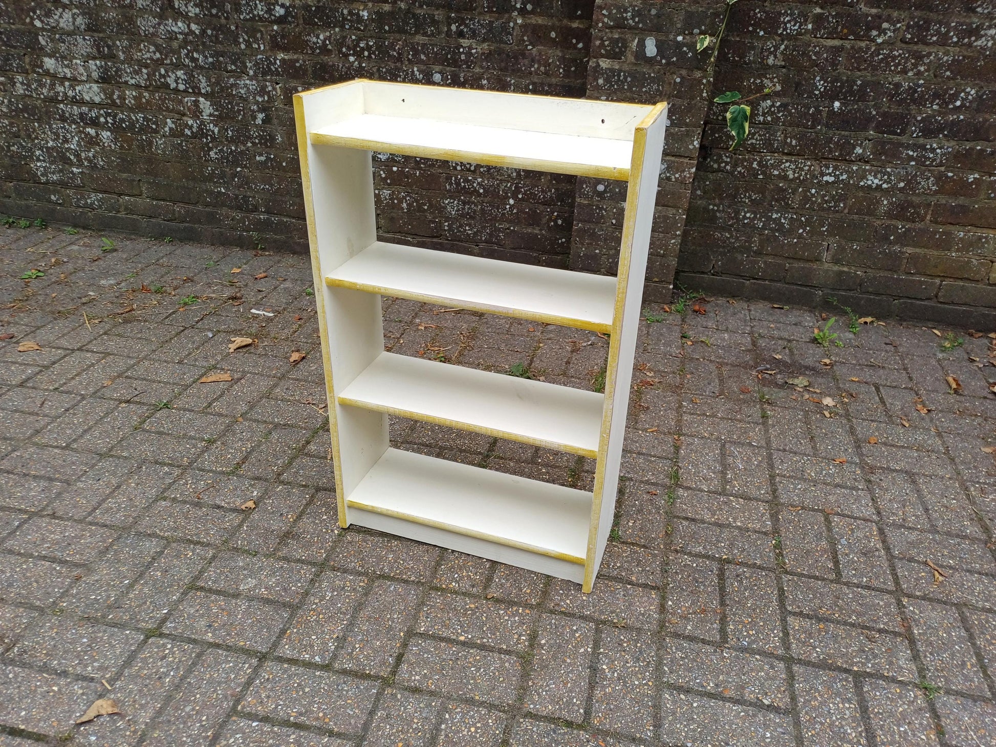 Vintage Handmade Wooden Bookshelf Distressed Gold Trim Bookcase Small Freestanding Storage Unit Distressed Shabby Chic Wall Shelf