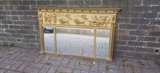 Large Antique Gilt Overmantel Mirror Vintage Regency Style Gold Painted Fireplace Mirror Wall Mirror FREE HAND Delivery 115 x 70cm