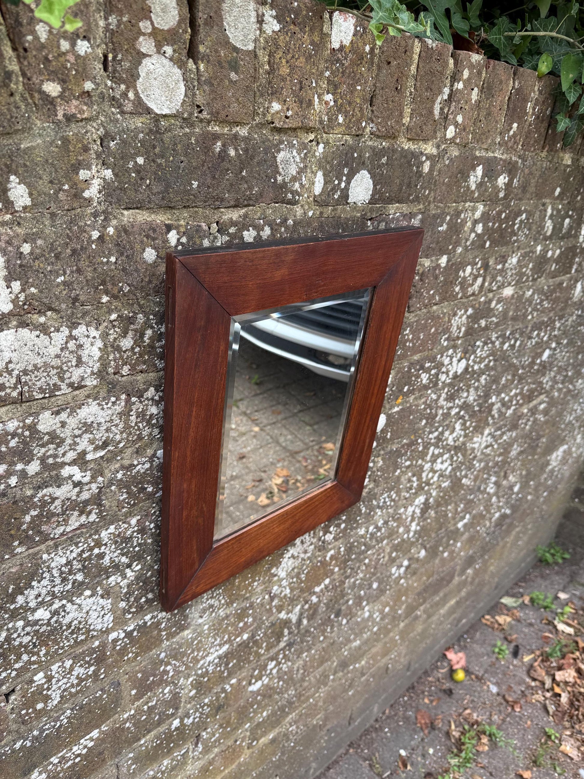 Antique Edwardian Wall Mirror, Early 1900s Bevelled Glass, Solid Wood Frame, Rustic Country House Decor, Original Backing & Patina