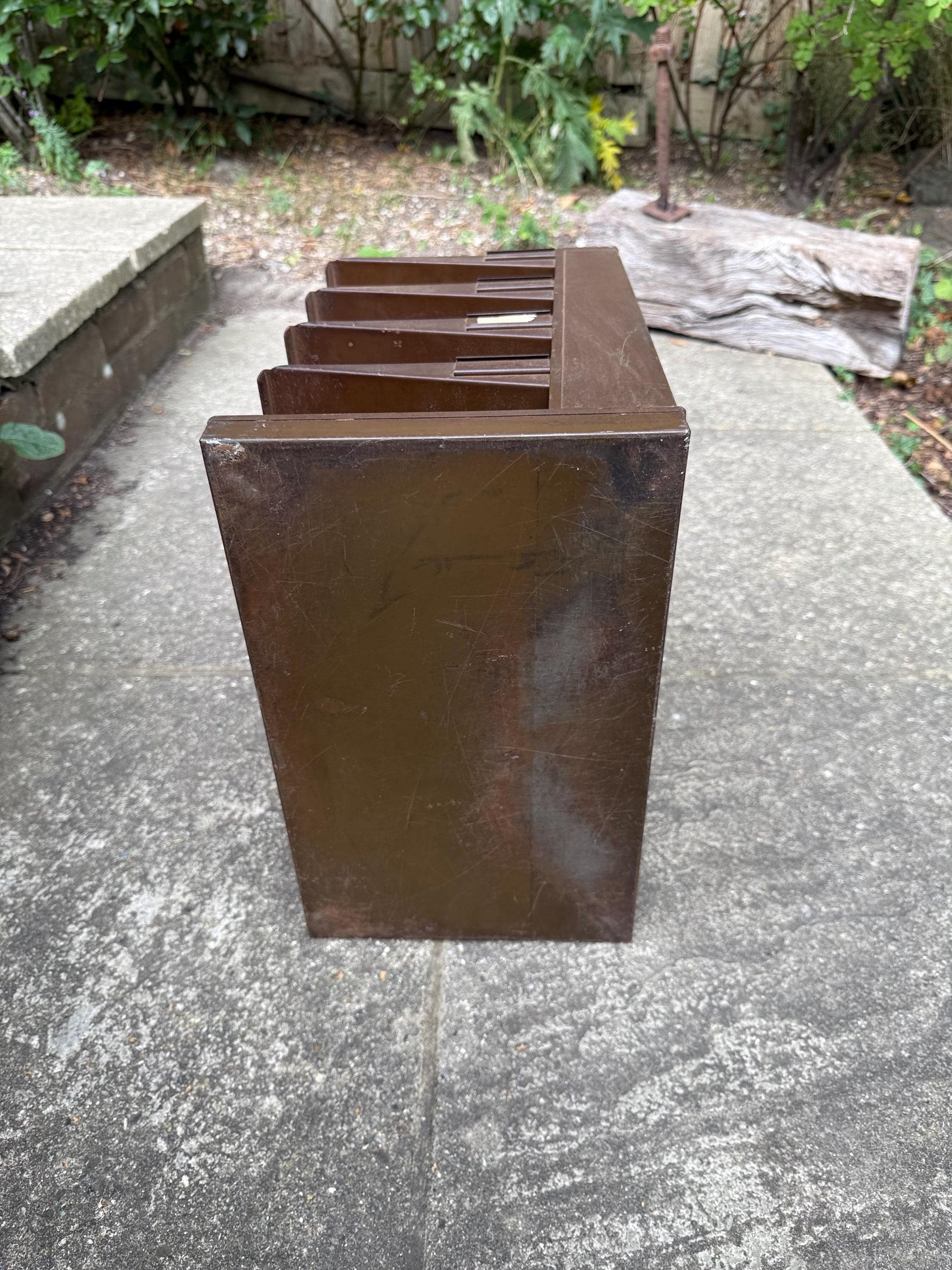 Vintage 1950s Industrial Metal Filing Tray, 4 Tier Desk Organiser, Retro Office Storage, Brown Steel Letter Sorter, Mid Century Decor