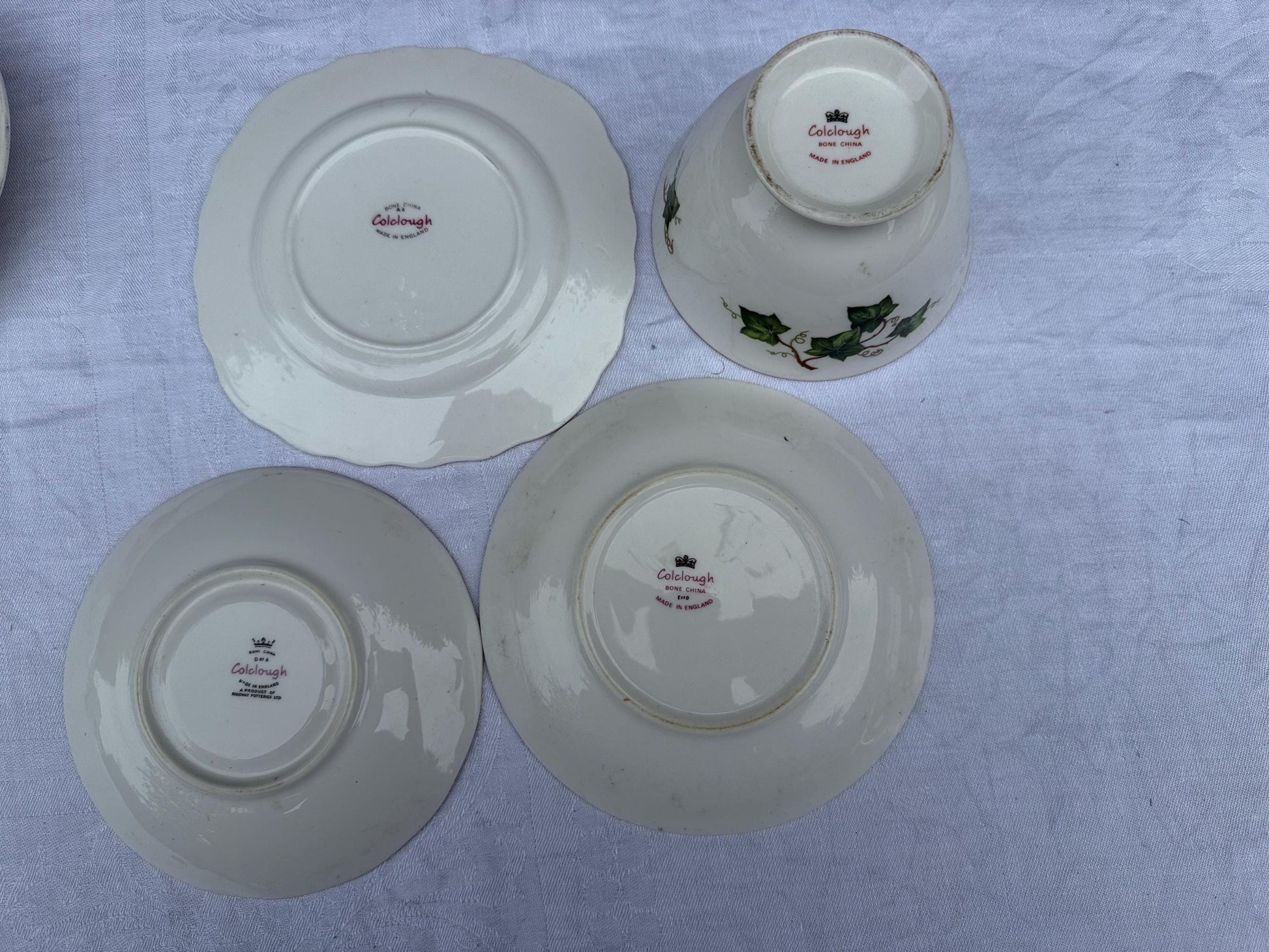 Vintage Colclough Ivy Pattern Bone China Tea Set, English Afternoon Tea Service, Cups Saucers Plates Bowls Jug Sugar Bowl, c.1960s 45 pieces