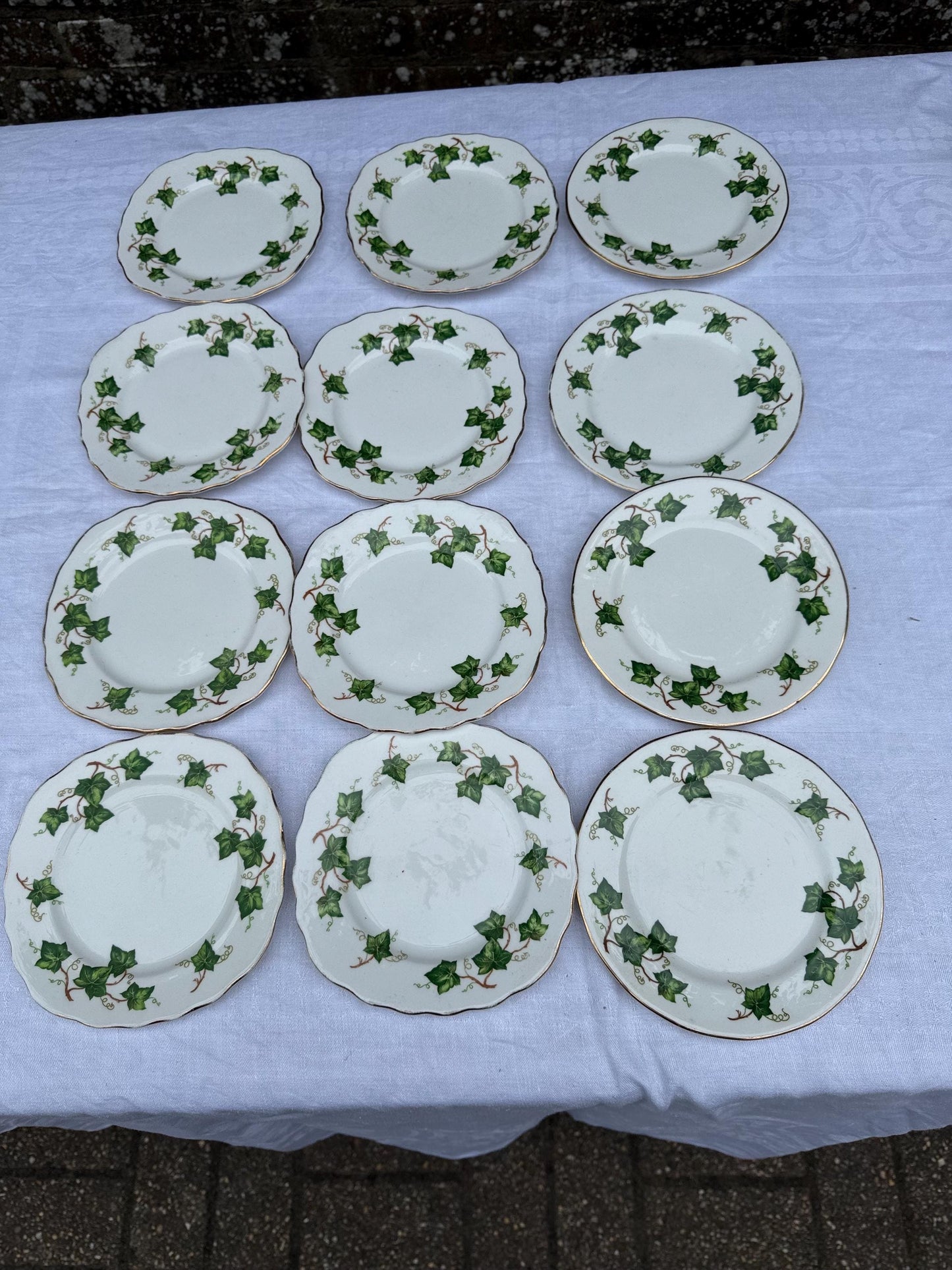 Vintage Colclough Ivy Pattern Bone China Tea Set, English Afternoon Tea Service, Cups Saucers Plates Bowls Jug Sugar Bowl, c.1960s 45 pieces