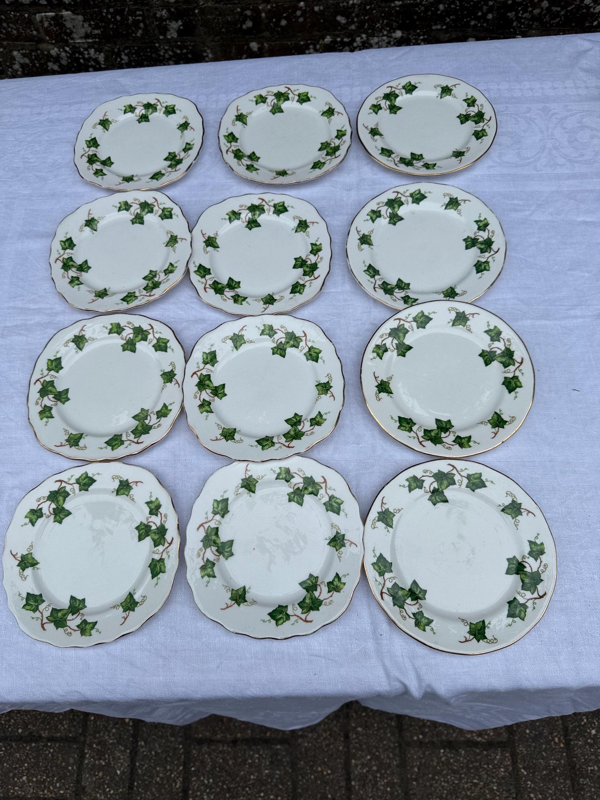 Vintage Colclough Ivy Pattern Bone China Tea Set, English Afternoon Tea Service, Cups Saucers Plates Bowls Jug Sugar Bowl, c.1960s 45 pieces