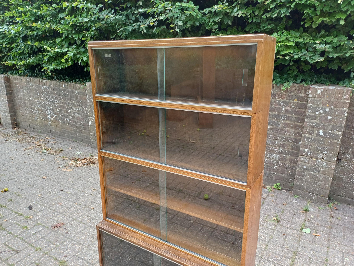 Vintage Minty Oxford 4-Section Stacking Barrister Bookcase Solid Oak Library Cabinet with Sliding Glass Doors, Retro FREE HAND Delivery