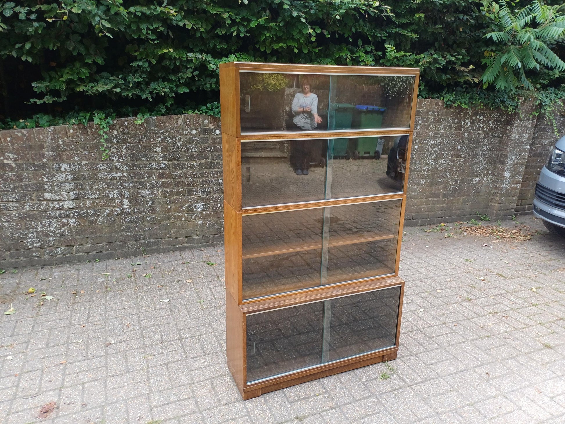 Vintage Minty Oxford 4-Section Stacking Barrister Bookcase Solid Oak Library Cabinet with Sliding Glass Doors, Retro FREE HAND Delivery