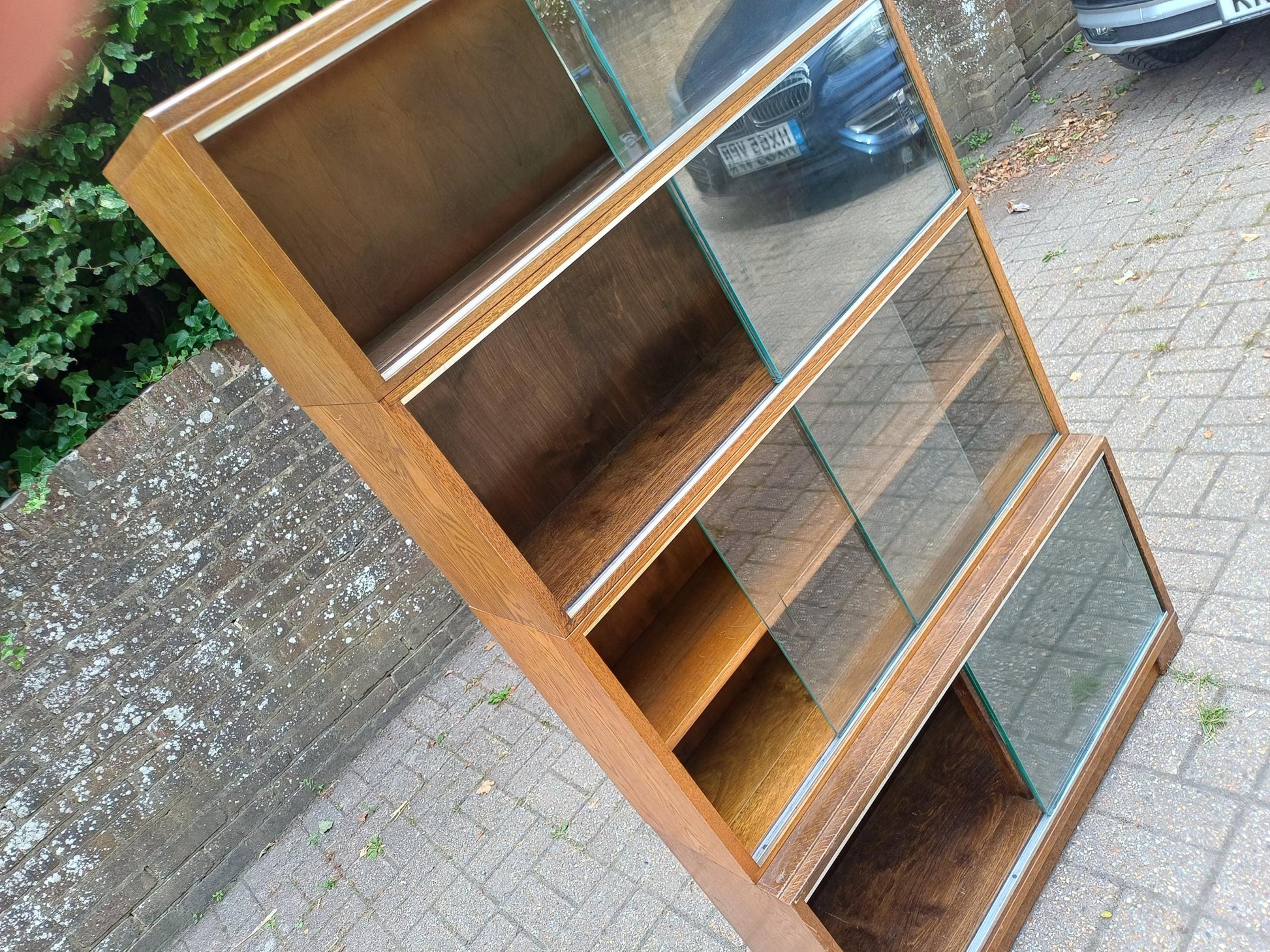 Vintage Minty Oxford 4-Section Stacking Barrister Bookcase Solid Oak Library Cabinet with Sliding Glass Doors, Retro FREE HAND Delivery