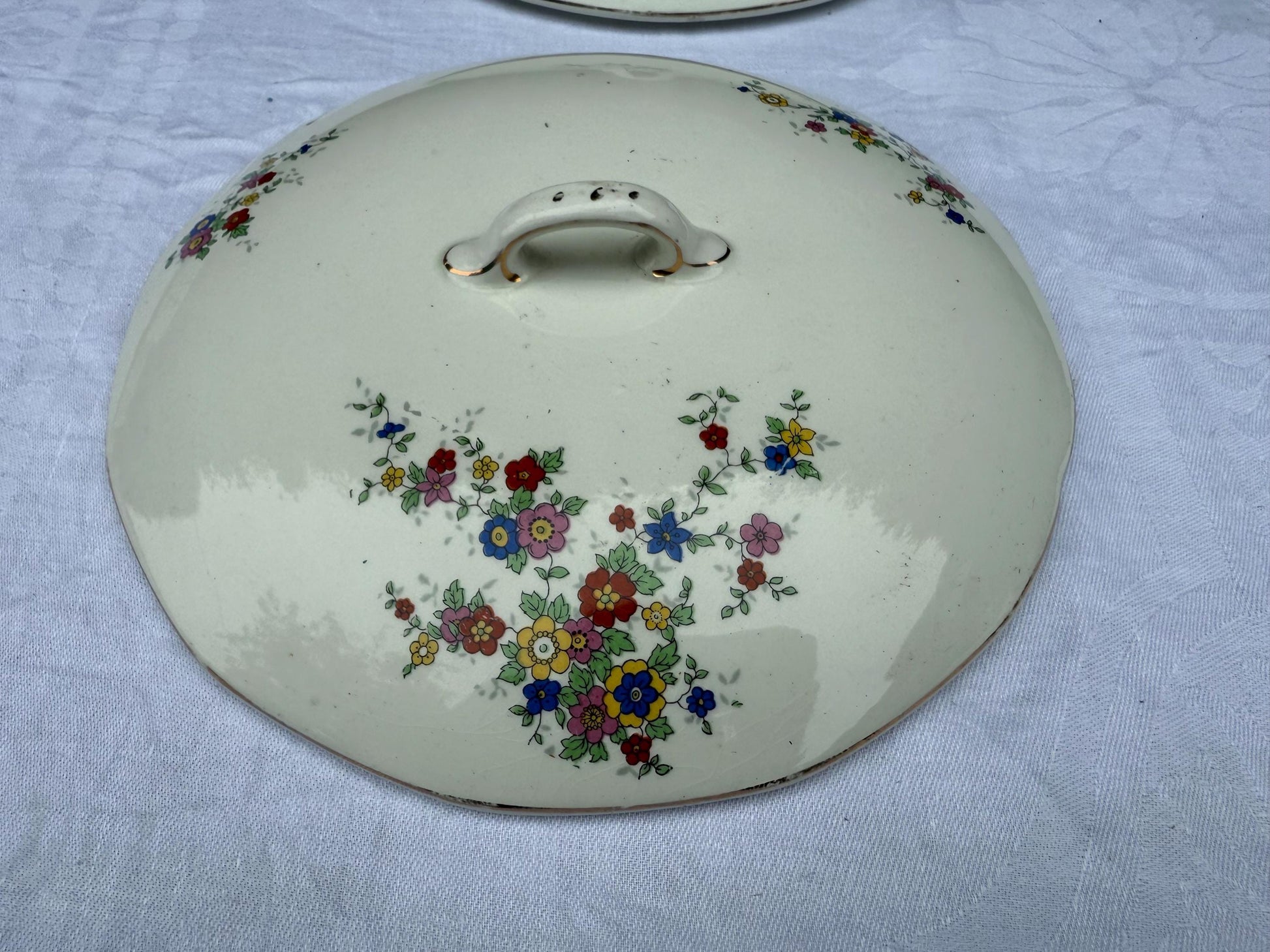 Antique Empire Works England Tureen Set x 4, 1920s Hand Painted Floral Ironstone, Lidded Serving Dishes & Ladles, Vintage Tableware