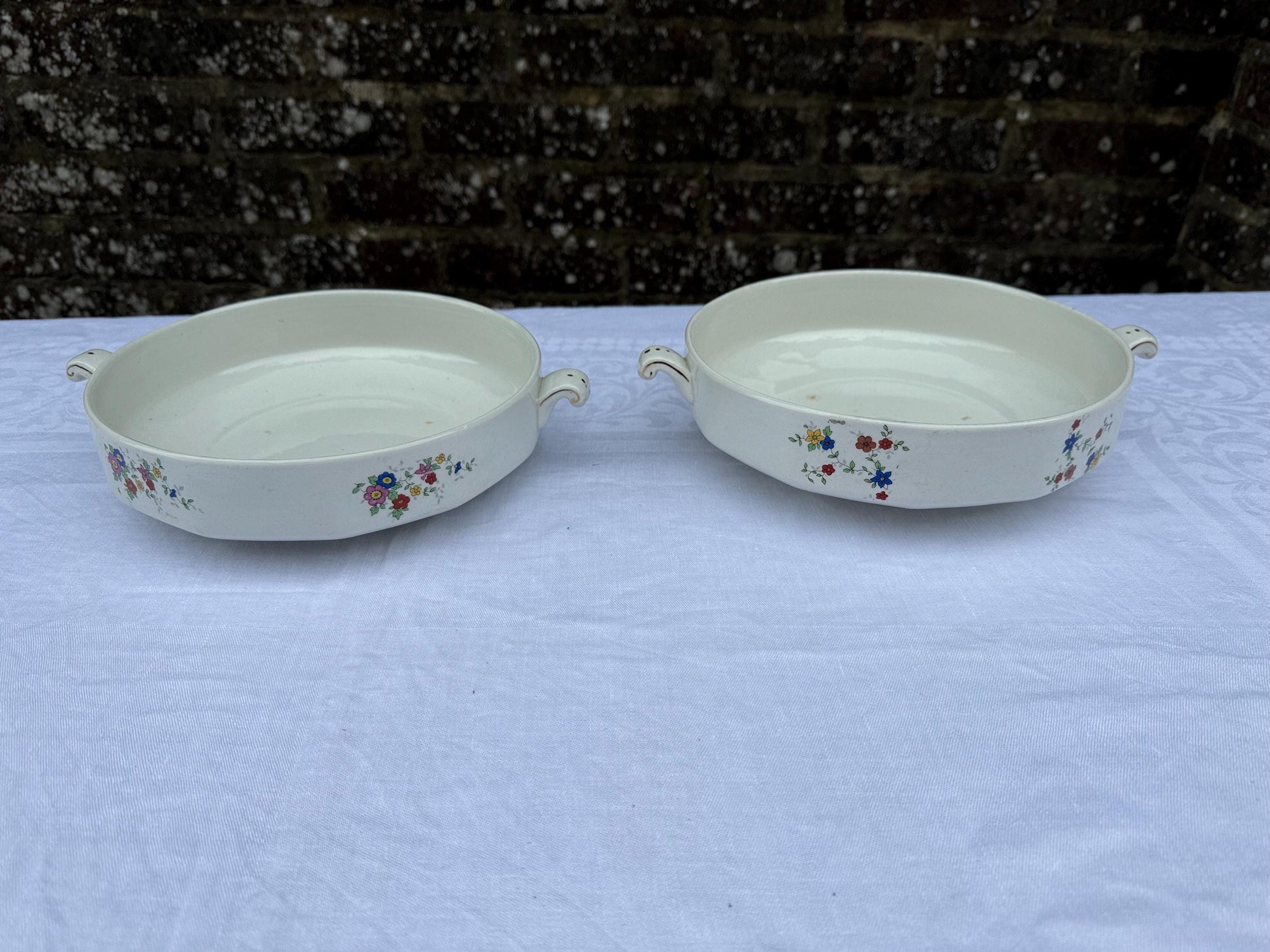 Antique Empire Works England Tureen Set x 4, 1920s Hand Painted Floral Ironstone, Lidded Serving Dishes & Ladles, Vintage Tableware