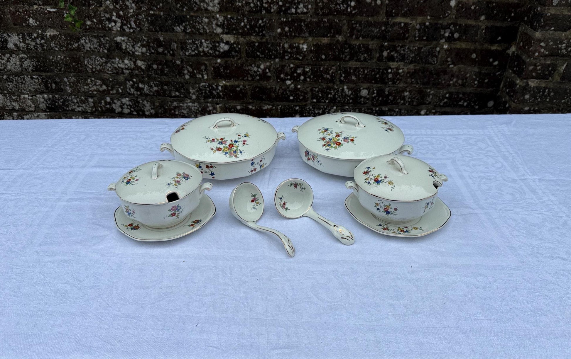 antique 1920s empire ware floral transfer set. four lovely tureens perfect for dinner ware serving. very good condition