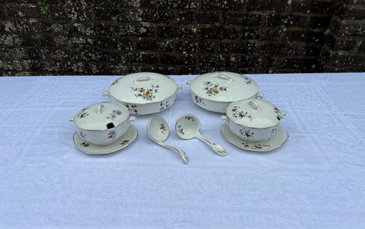 antique 1920s empire ware floral transfer set. four lovely tureens perfect for dinner ware serving. very good condition