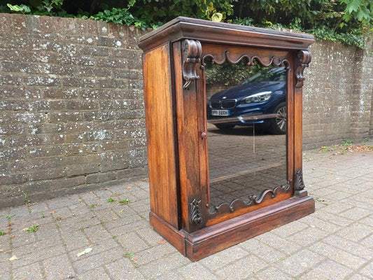 Antique Victorian Mahogany Display Cabinet Original Glass Door Ornately Carved Pillars & Scrollwork Late 19th Century FREE HAND Delivery