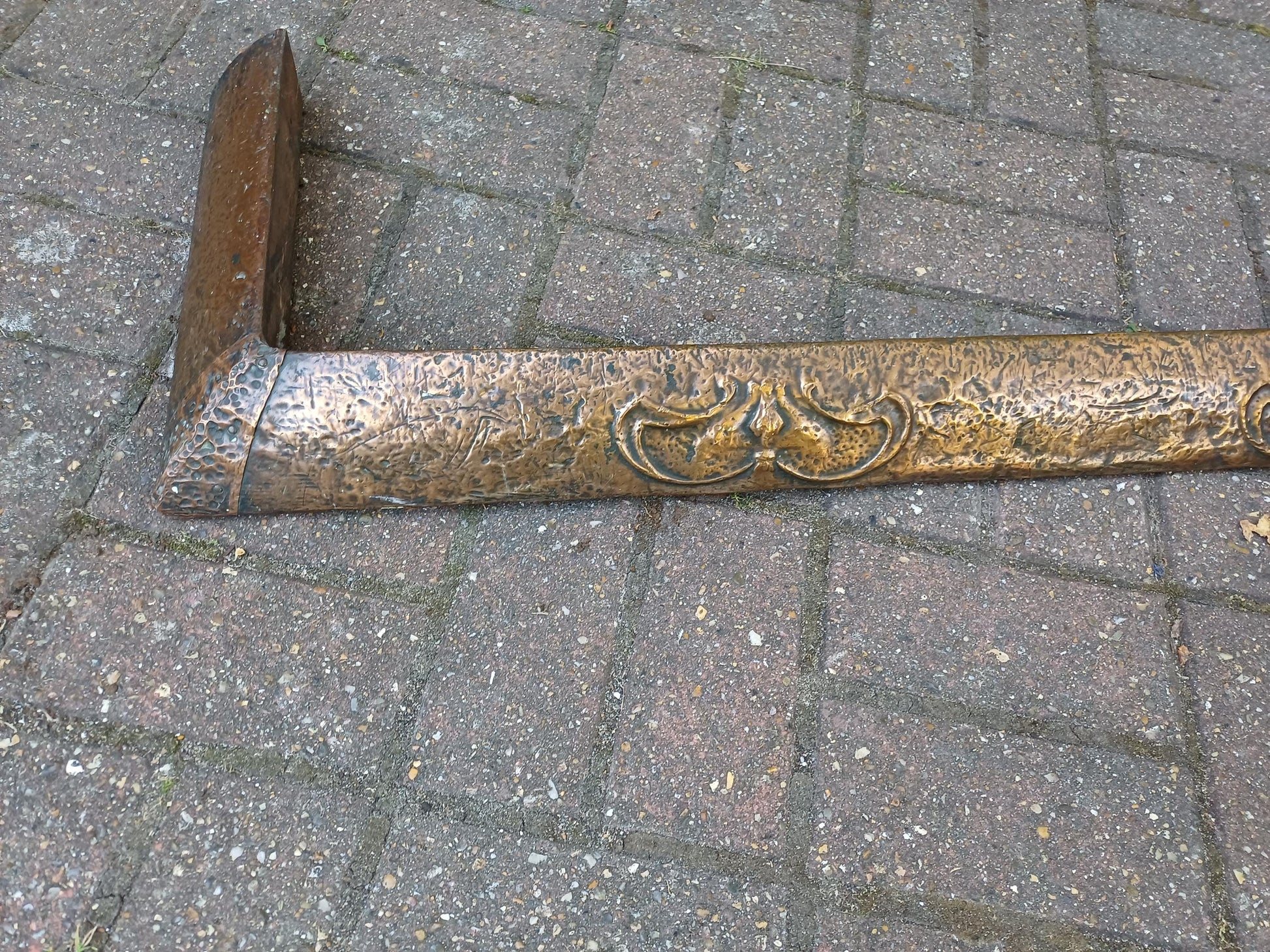 Arts and Crafts Copper Fire Surround Fender Antique Fireplace Guard c1900s Embossed Floral Art Nouveau