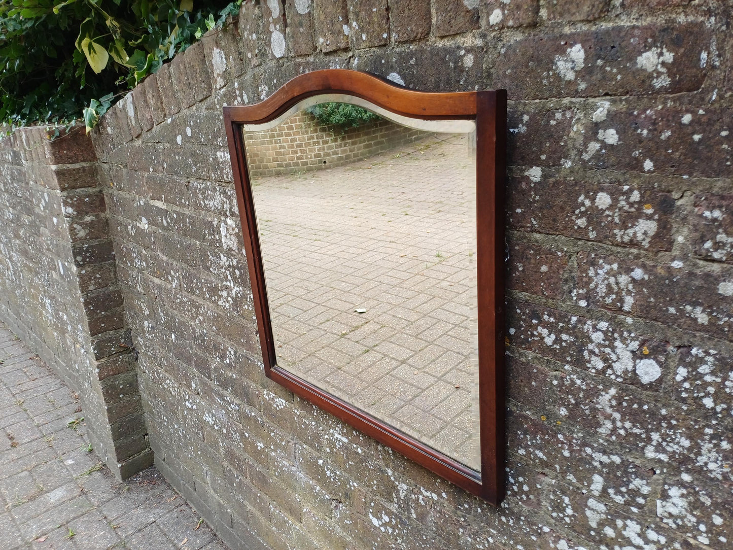 Vintage Bevelled Wall Mirror with Curved Top Mahogany Frame Quality Early 20th Century Classic Hallway Bedroom Living Room Decor