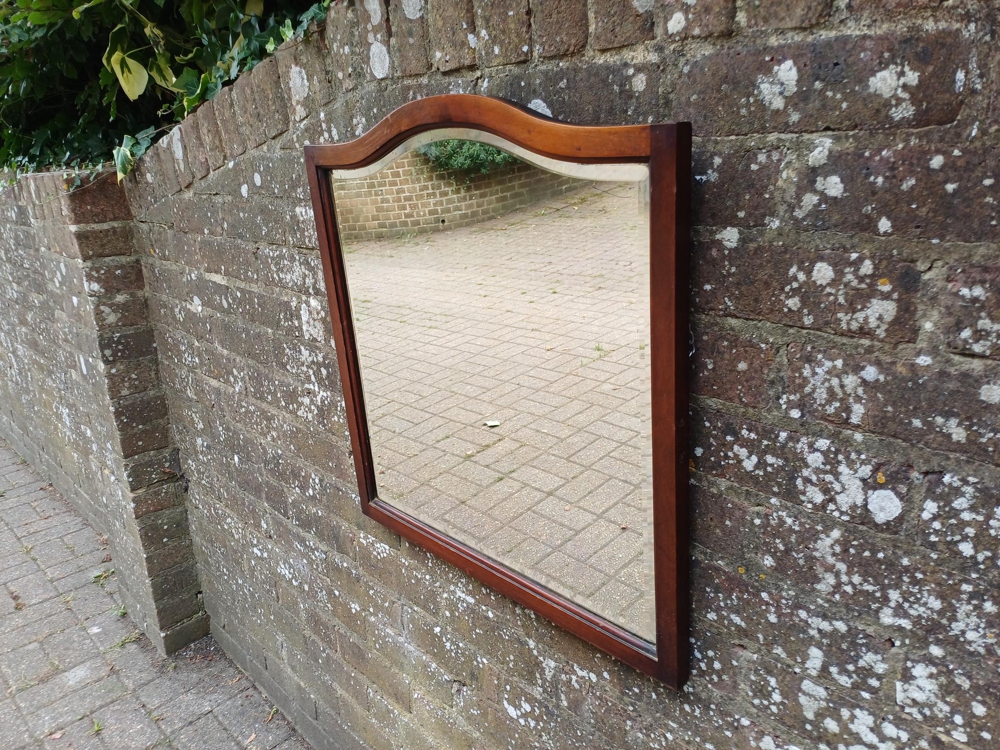 Vintage Bevelled Wall Mirror with Curved Top Mahogany Frame Quality Early 20th Century Classic Hallway Bedroom Living Room Decor