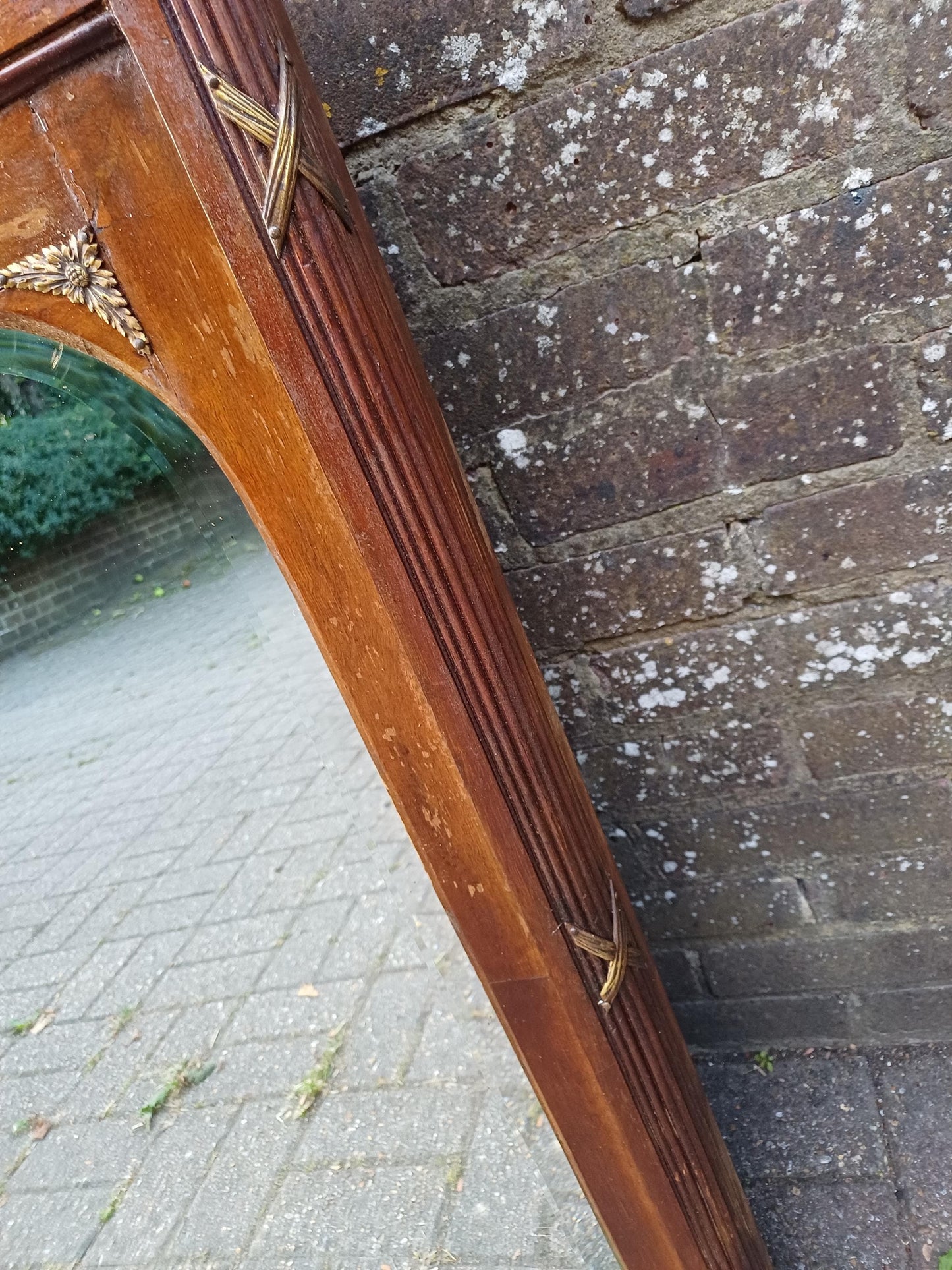 Massive Antique Edwardian Over Mantel Mirror with Marquetry Inlay Reeded Frame & Gilt Detail Early 1900s Fireplace Mirror FREE HAND Delivery