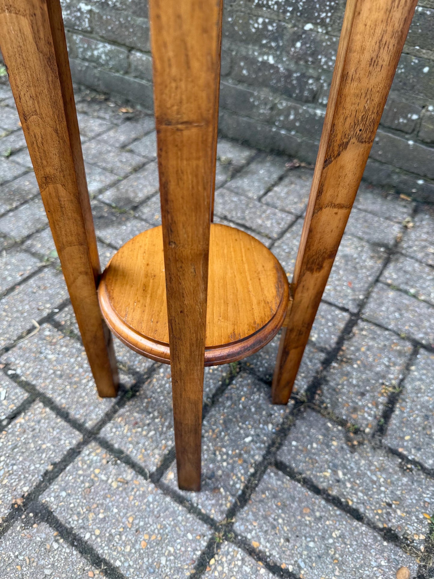 Vintage Wooden Pine Plant Stand – Tall Two Tier Display Table, Slim Mid Century Hallway Stand, Rustic Country Cottage Pedestal