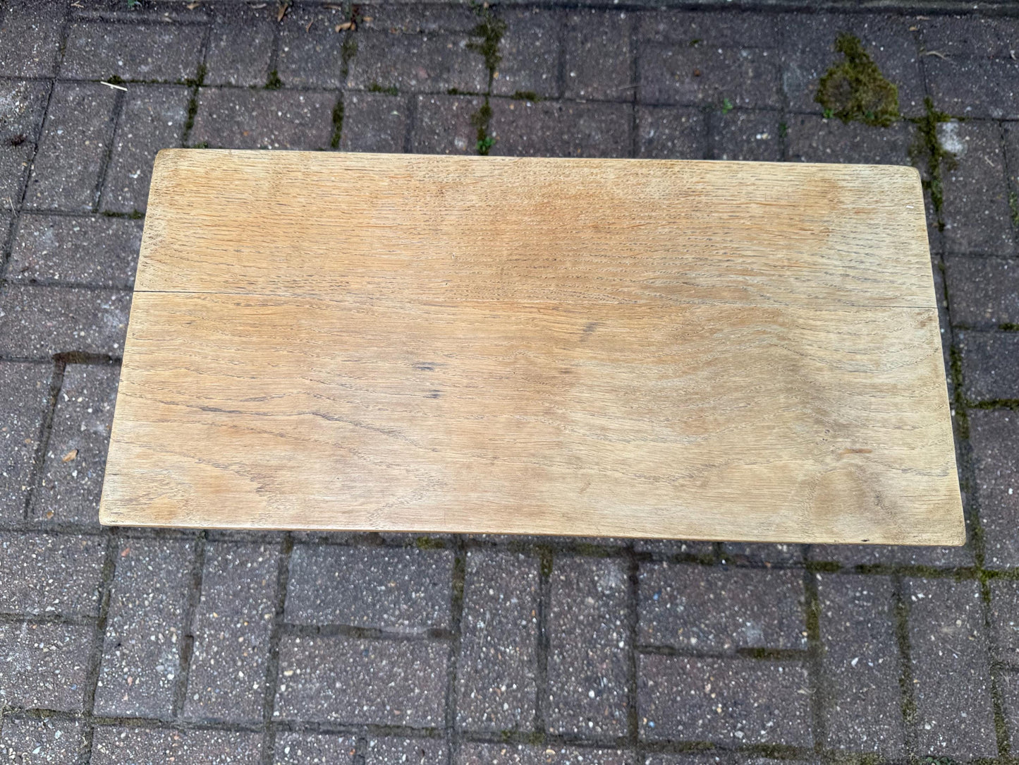 Mid-century vintage solid oak table, traditional style with turned legs, sanded top, farmhouse cottage occasional side table, small table