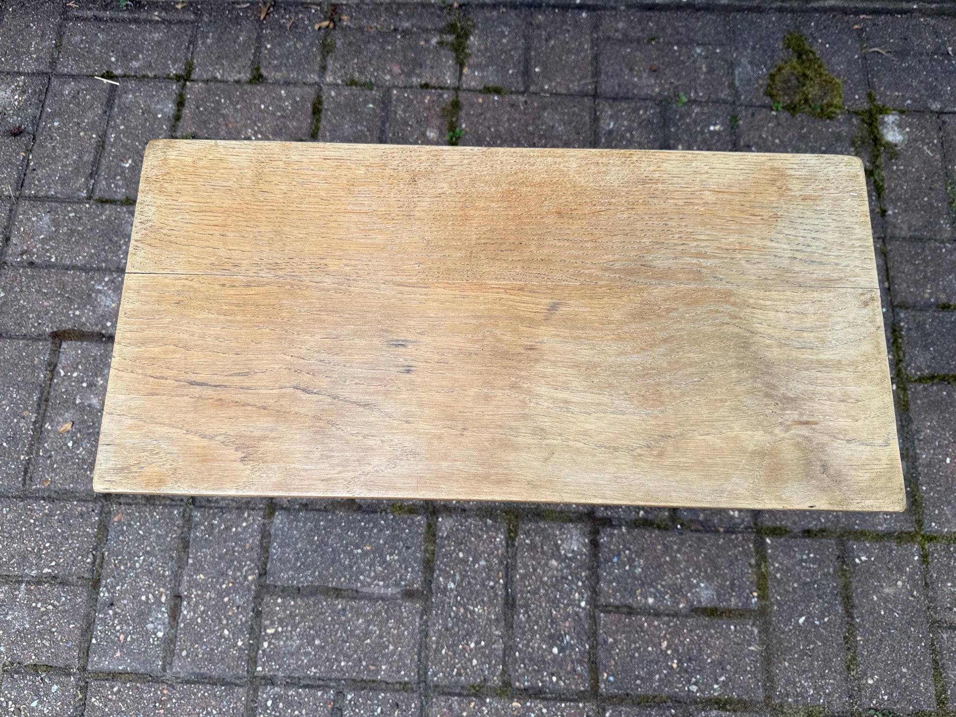 Mid-century vintage solid oak table, traditional style with turned legs, sanded top, farmhouse cottage occasional side table, small table
