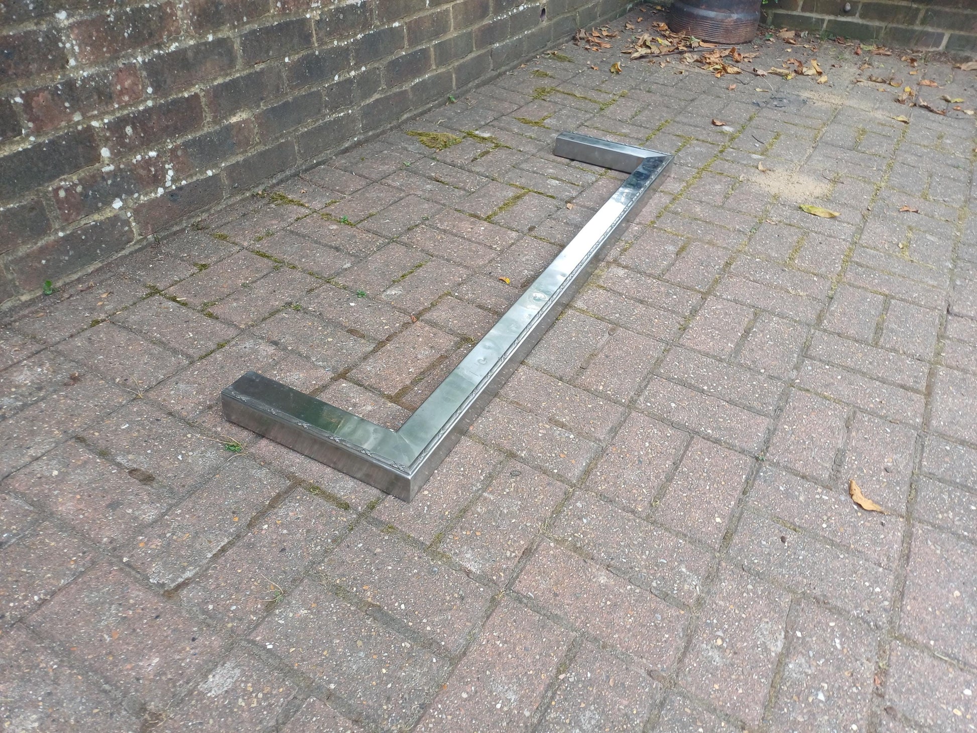 Large Vintage Polished Chrome Art Deco Fireplace Fender with Etched Detailing Traditional Hearth Guard Fire Surround
