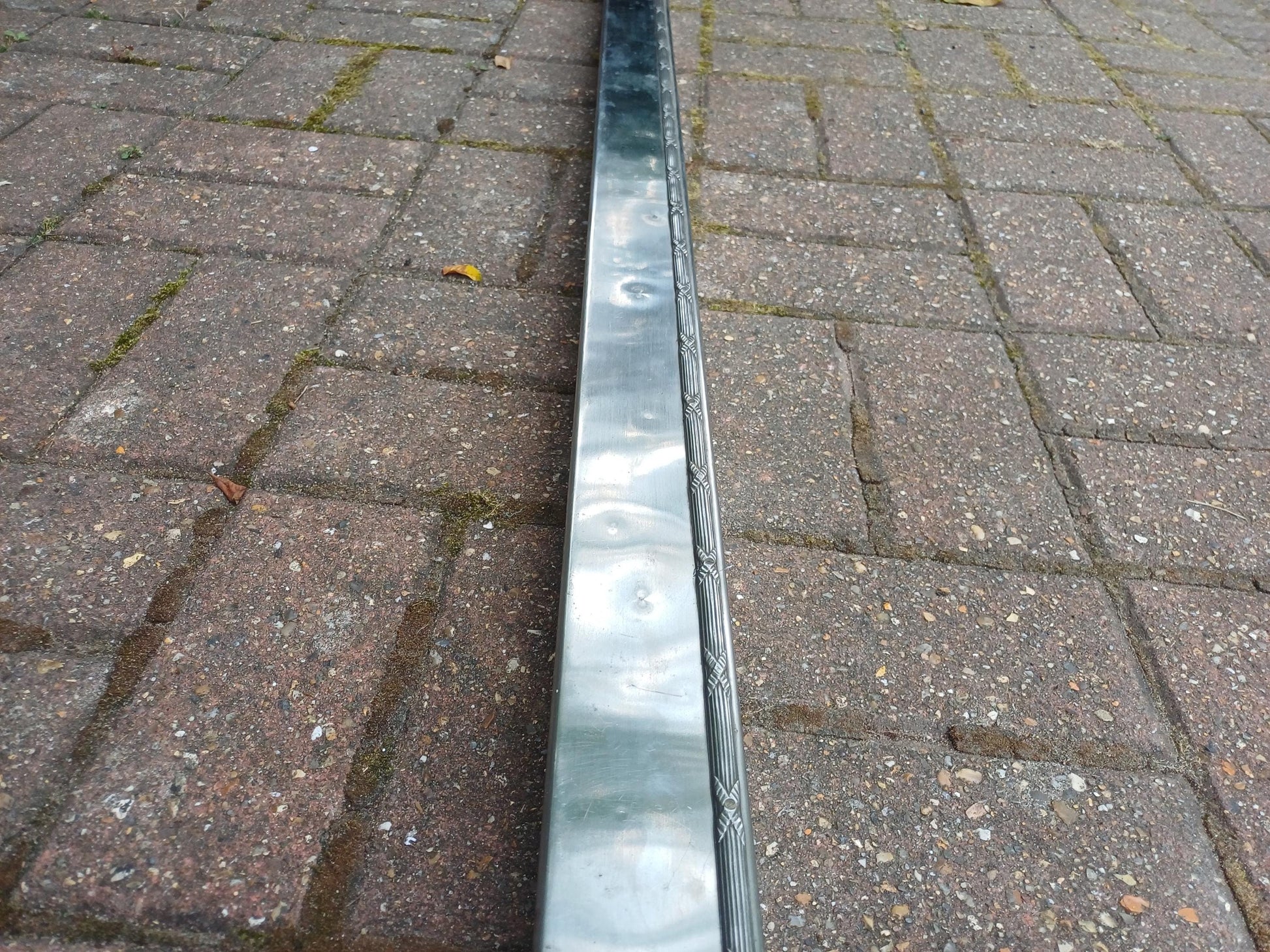 Large Vintage Polished Chrome Art Deco Fireplace Fender with Etched Detailing Traditional Hearth Guard Fire Surround