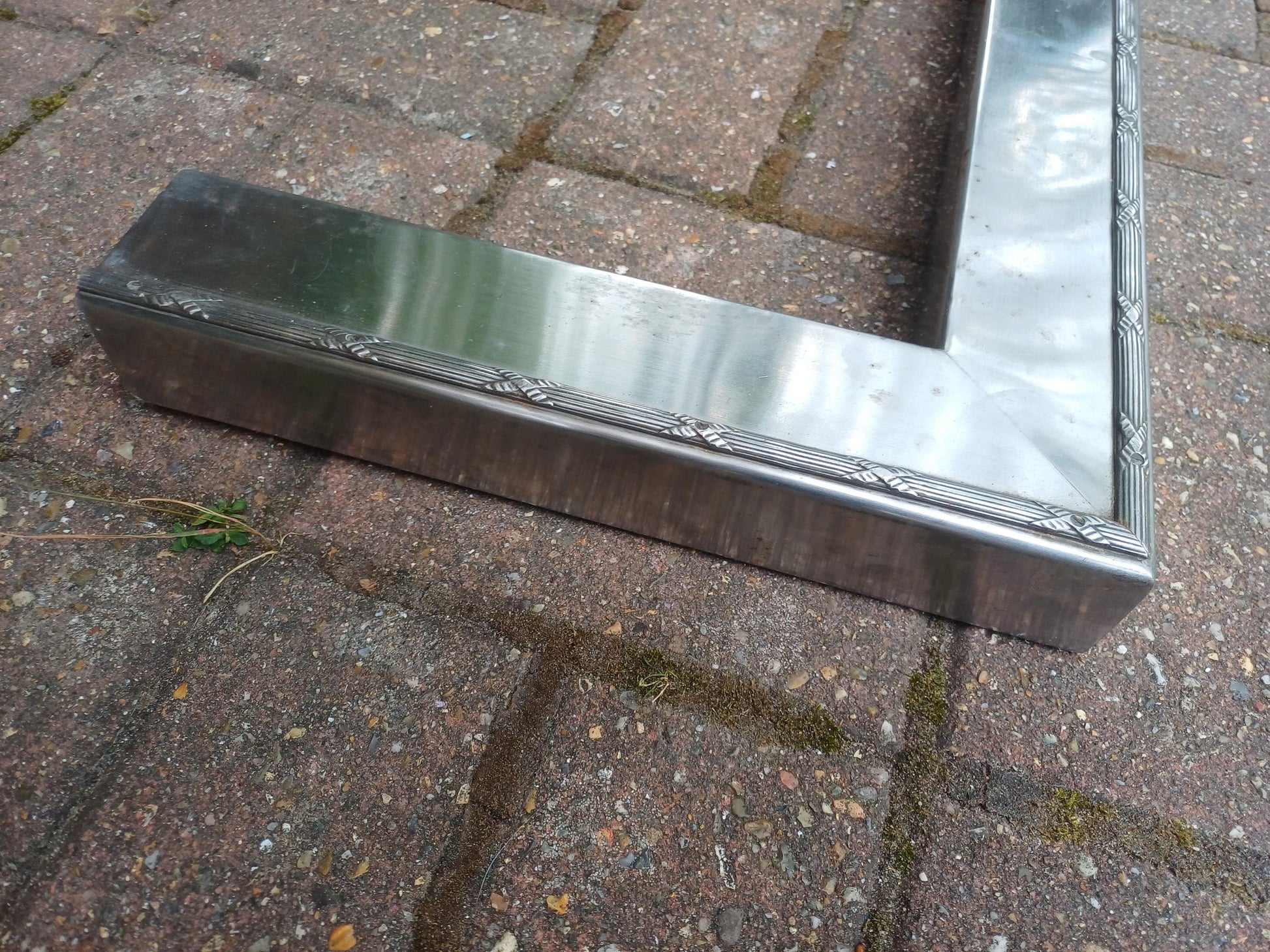 Large Vintage Polished Chrome Art Deco Fireplace Fender with Etched Detailing Traditional Hearth Guard Fire Surround