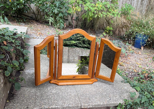 quality pine cottage style triple vanity mirror. folding mirror for dressing table. three pieces all in quality pine.