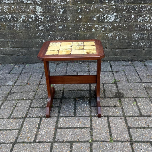 teak retro styyle table with cream glazed tiles on top. lovely sleek lines in the design. vgc