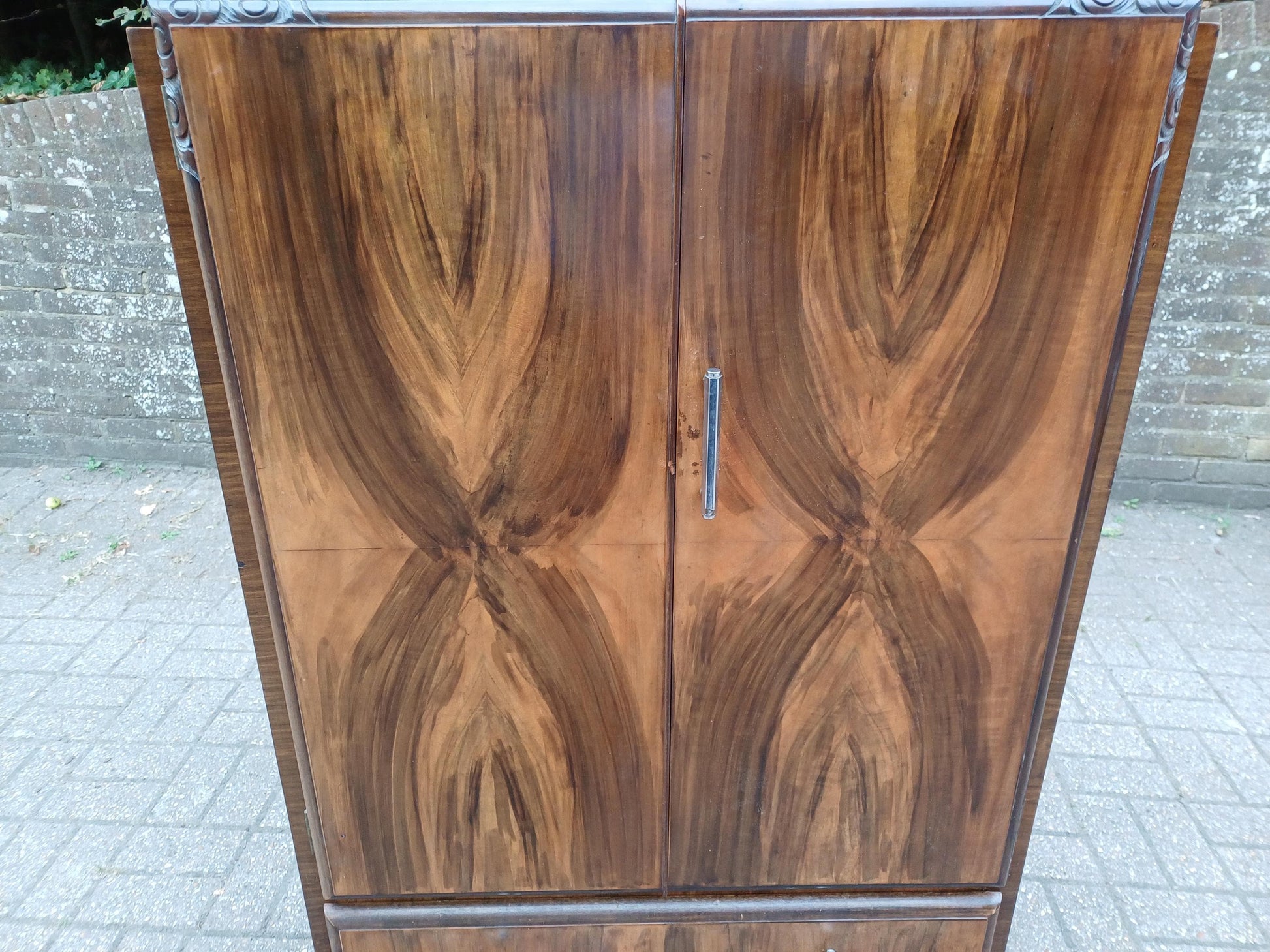 Art Deco 1930s Walnut Veneer Tallboy Retro Vintage Bedroom Cabinet Chest of Drawers Clothes Cupboard Chrome Handles FREE HAND Delivery