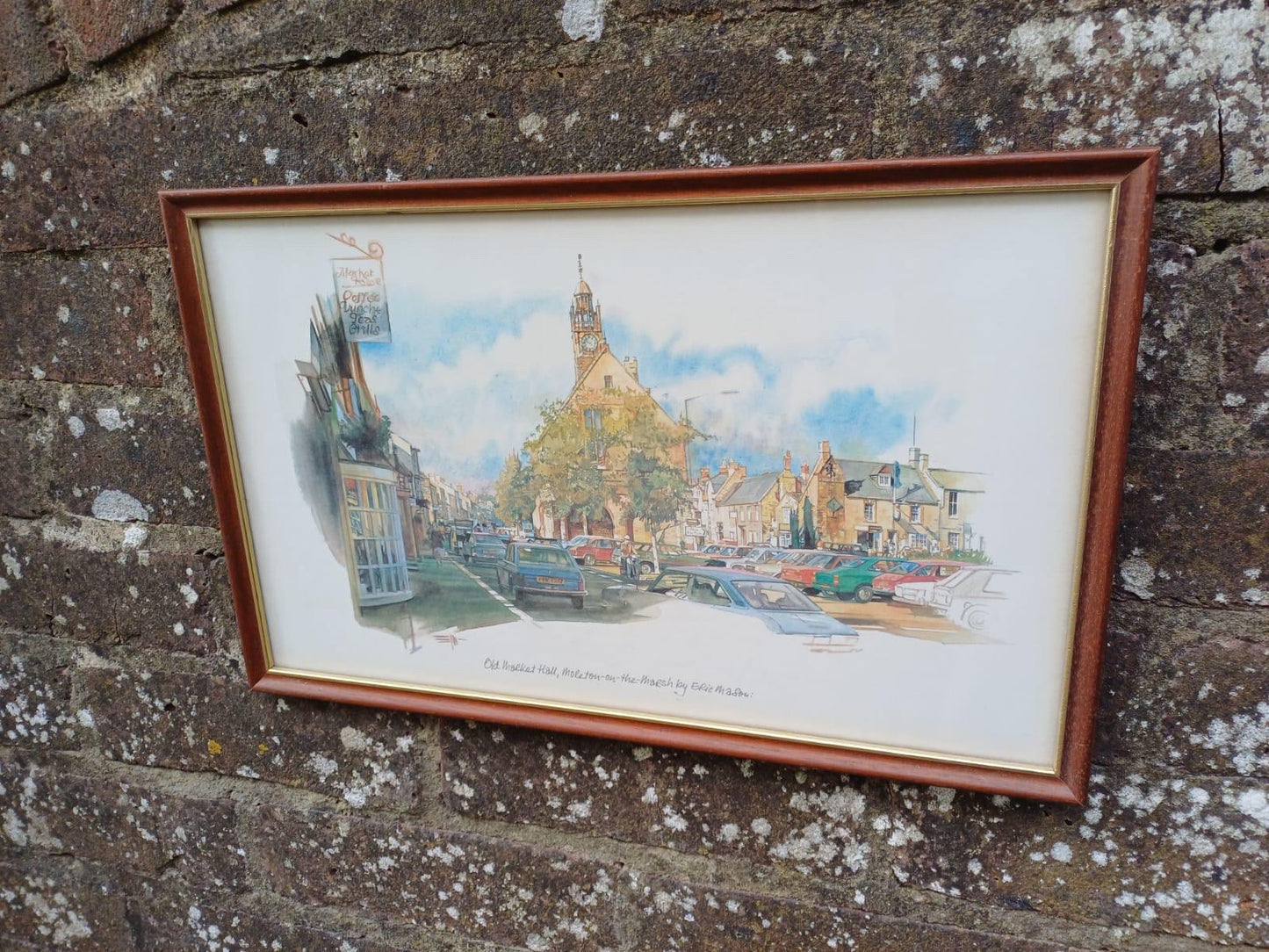 Cotswolds Vintage Prints, framed, Upper Slaughter and Moreton on the Marsh - vintage paintings by Eric Mason, 1970s paintings