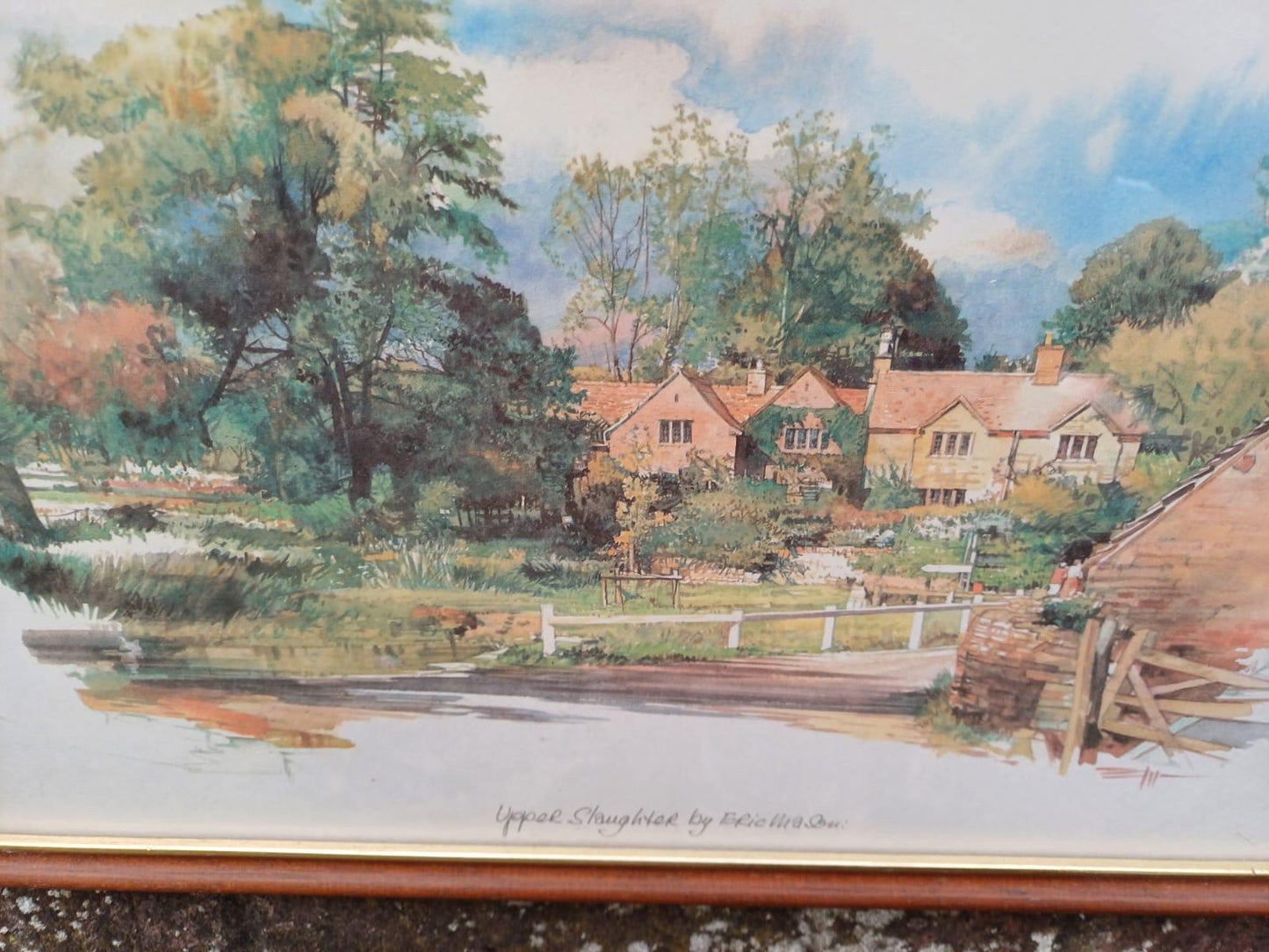 Cotswolds Vintage Prints, framed, Upper Slaughter and Moreton on the Marsh - vintage paintings by Eric Mason, 1970s paintings