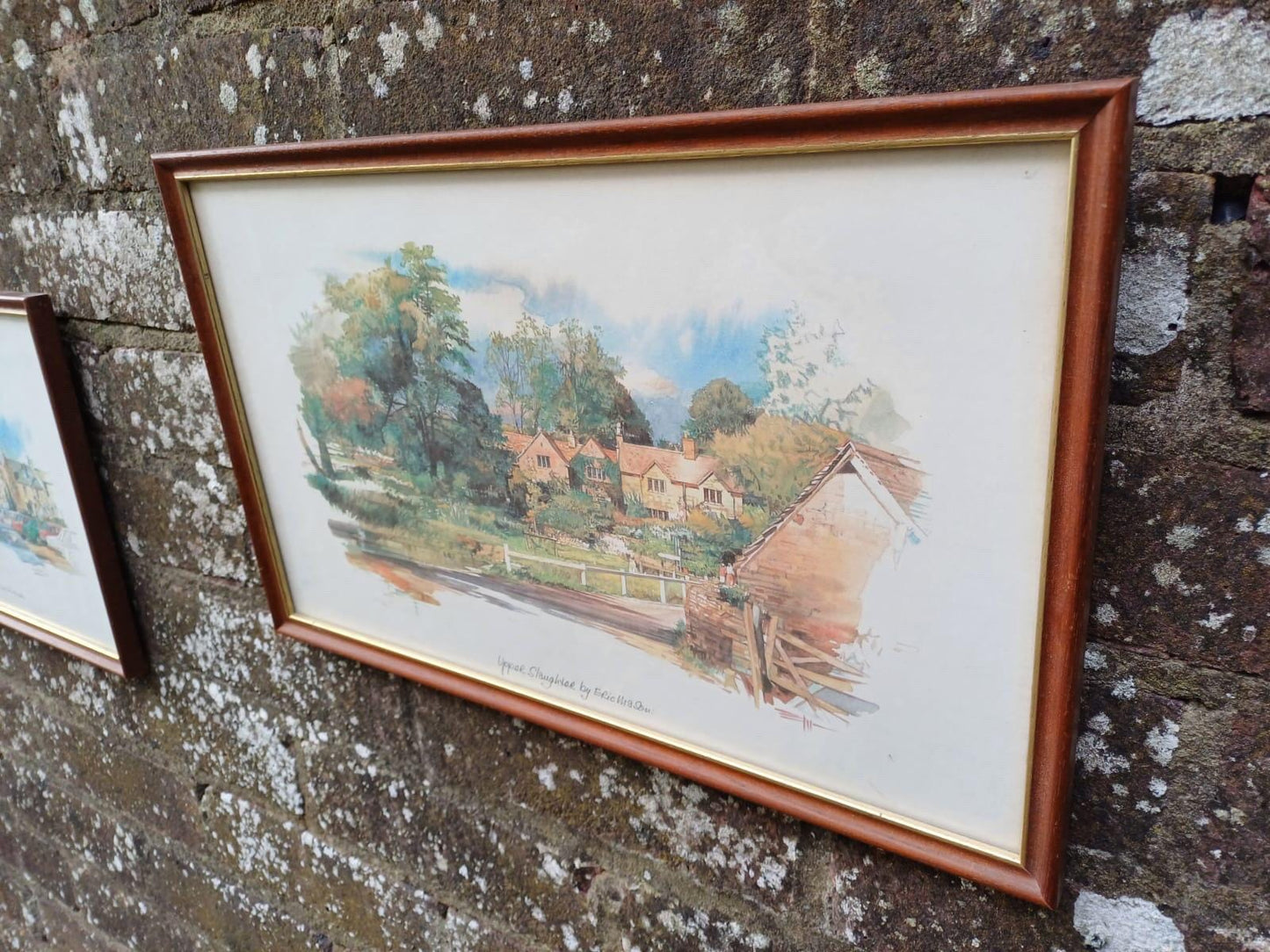 Cotswolds Vintage Prints, framed, Upper Slaughter and Moreton on the Marsh - vintage paintings by Eric Mason, 1970s paintings