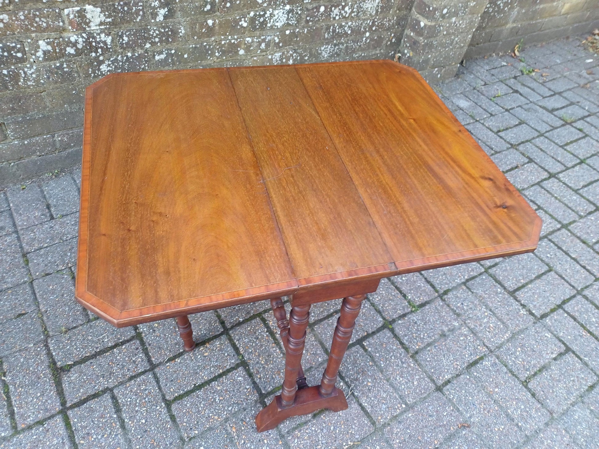 Antique Mahogany Inlaid Sutherland Table 19thC Drop Leaf Folding Occasional Side Table with Turned Legs Porcelain Castors