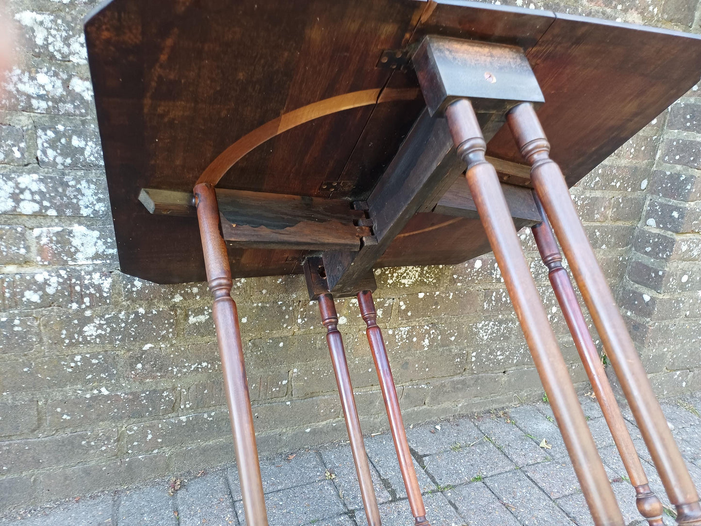 Antique Solid Mahogany Inlaid Sutherland Table 19thC Drop Leaf Folding Occasional Side Lamp Tea Table with Turned Legs & Porcelain Castors