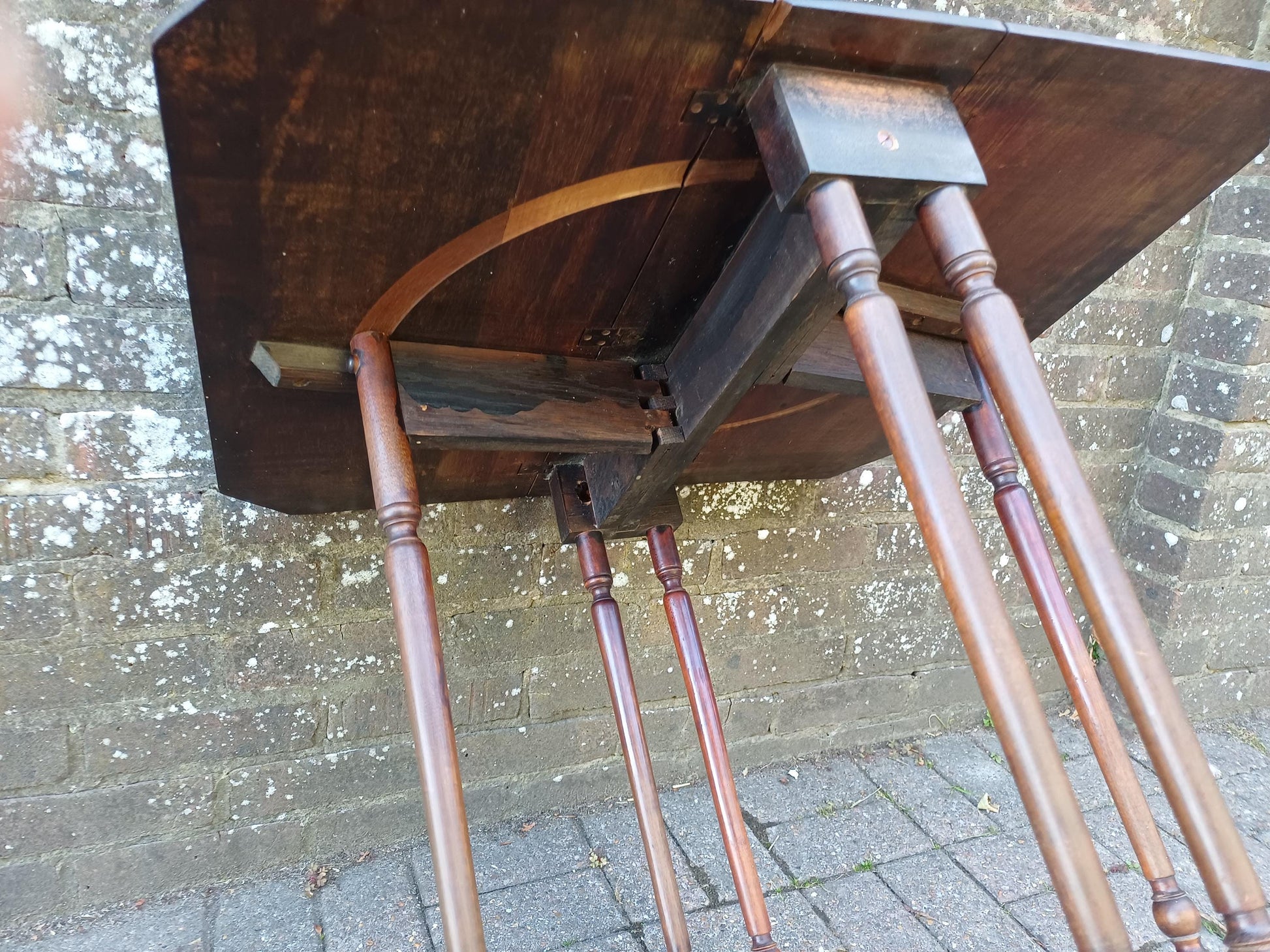 Antique Solid Mahogany Inlaid Sutherland Table 19thC Drop Leaf Folding Occasional Side Lamp Tea Table with Turned Legs & Porcelain Castors