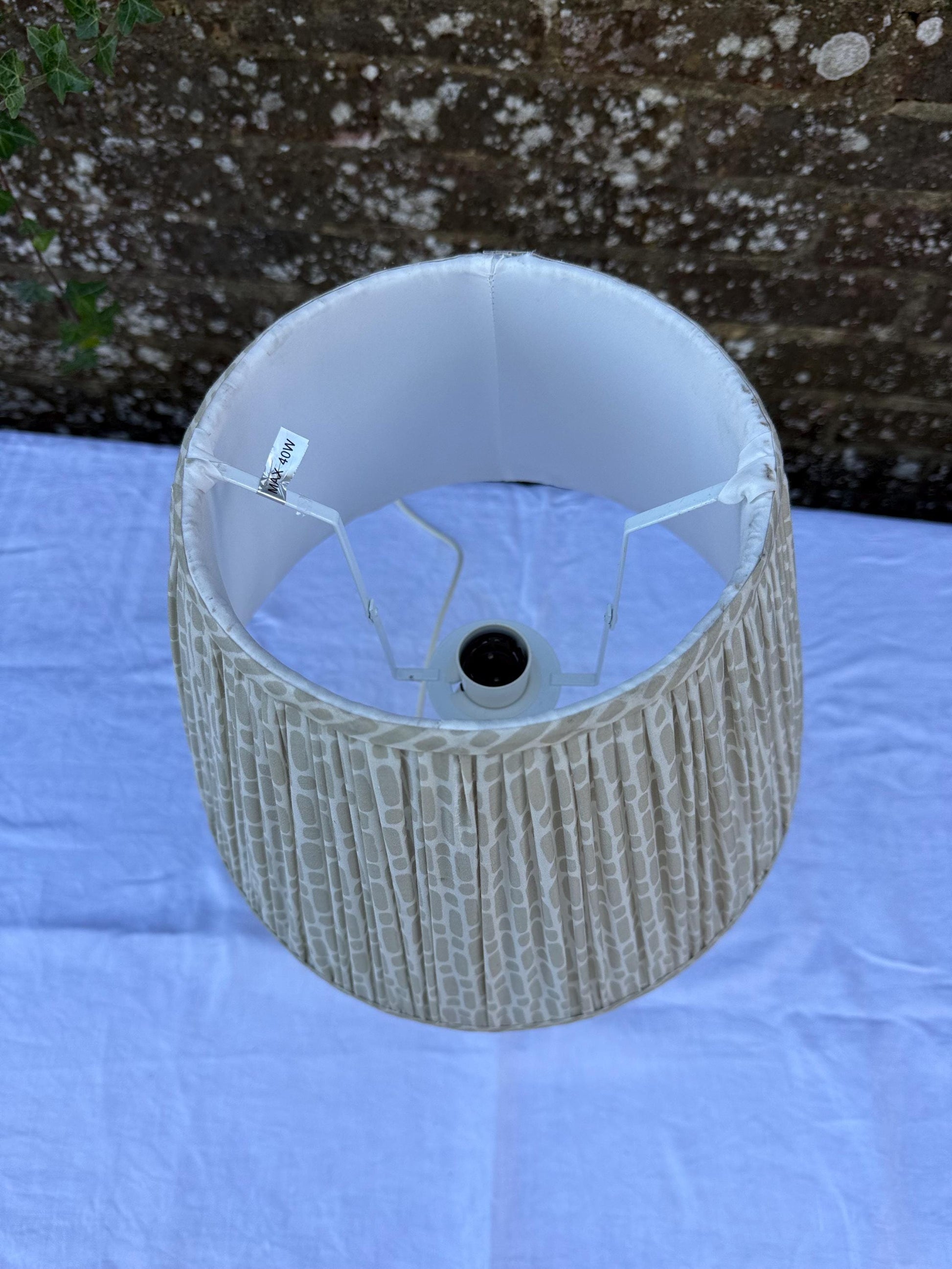 Vintage Cream Wooden Table Lamp & Pleated Fabric Shade – Shabby Chic Cottagecore Farmhouse Lighting, Rustic Bedside or Table Lamp, working