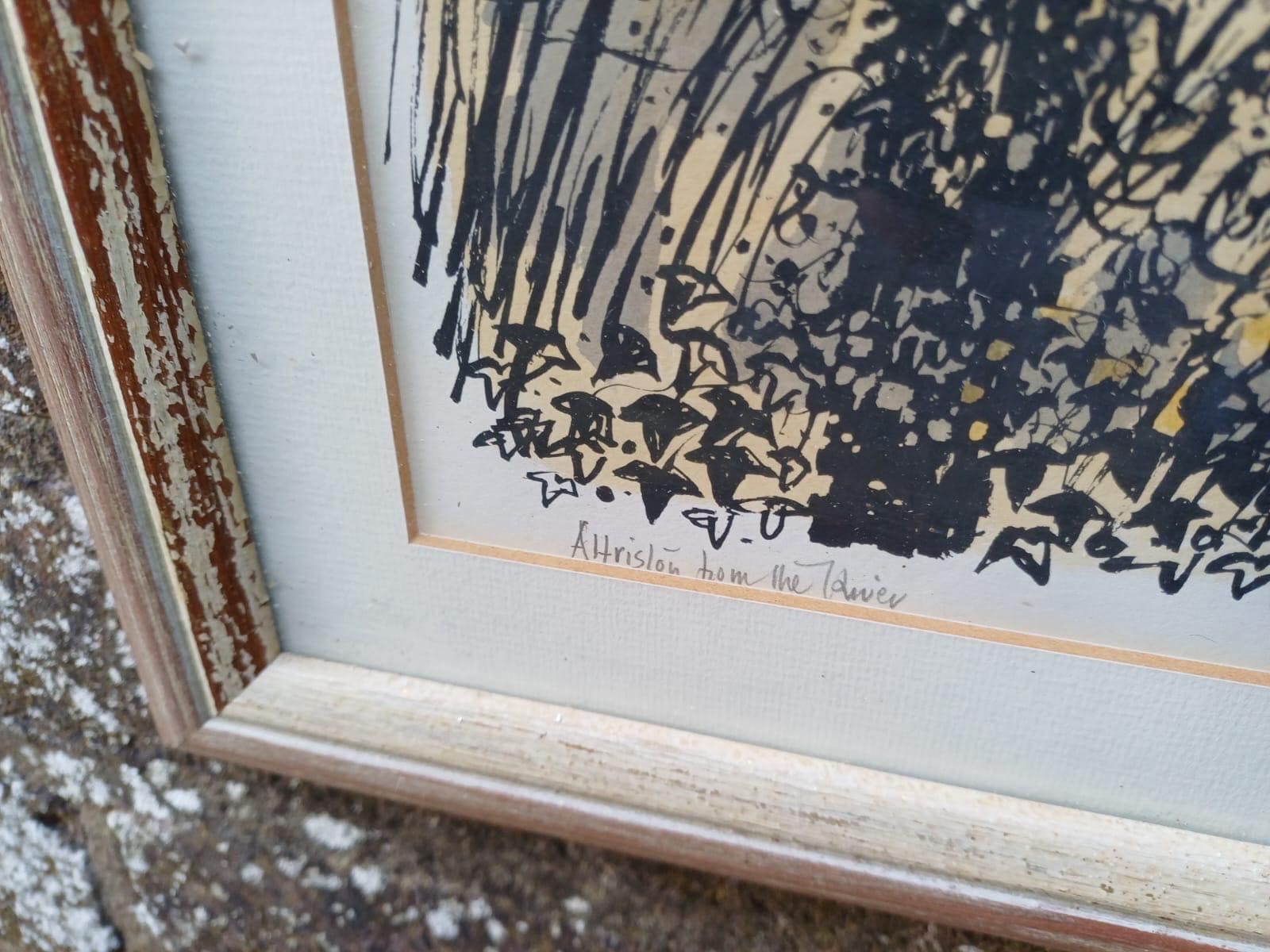 Vintage Signed Lithograph of Alfriston Sussex by Robert Taverner (1920-2004), Village Landscape Framed English Countryside Art